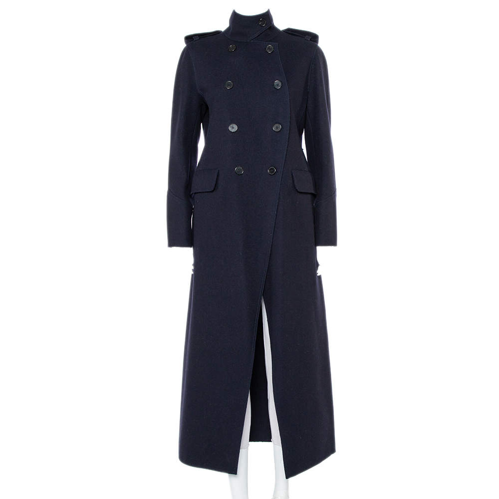 Valentino Navy Blue Wool Double Breasted Long Trench Coat L