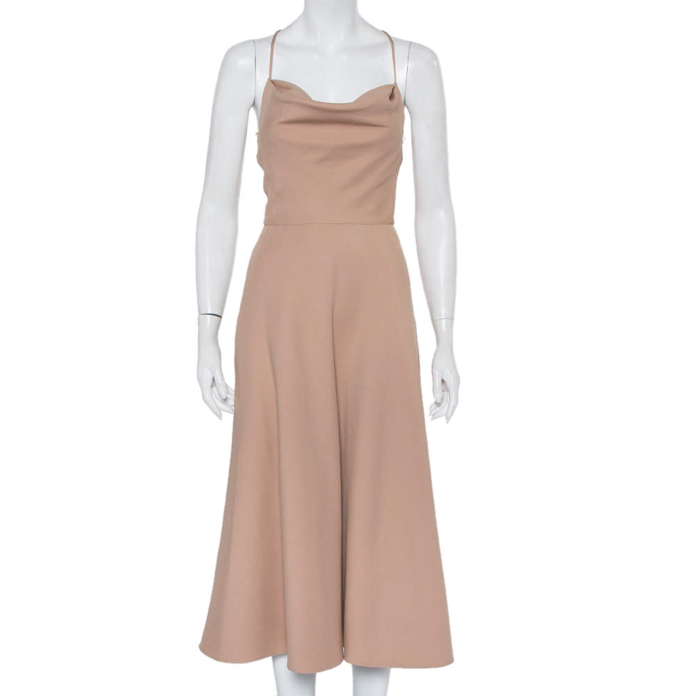 Pre Owned Valentino Beige Wool & Silk Open Back Detail Midi Dress S