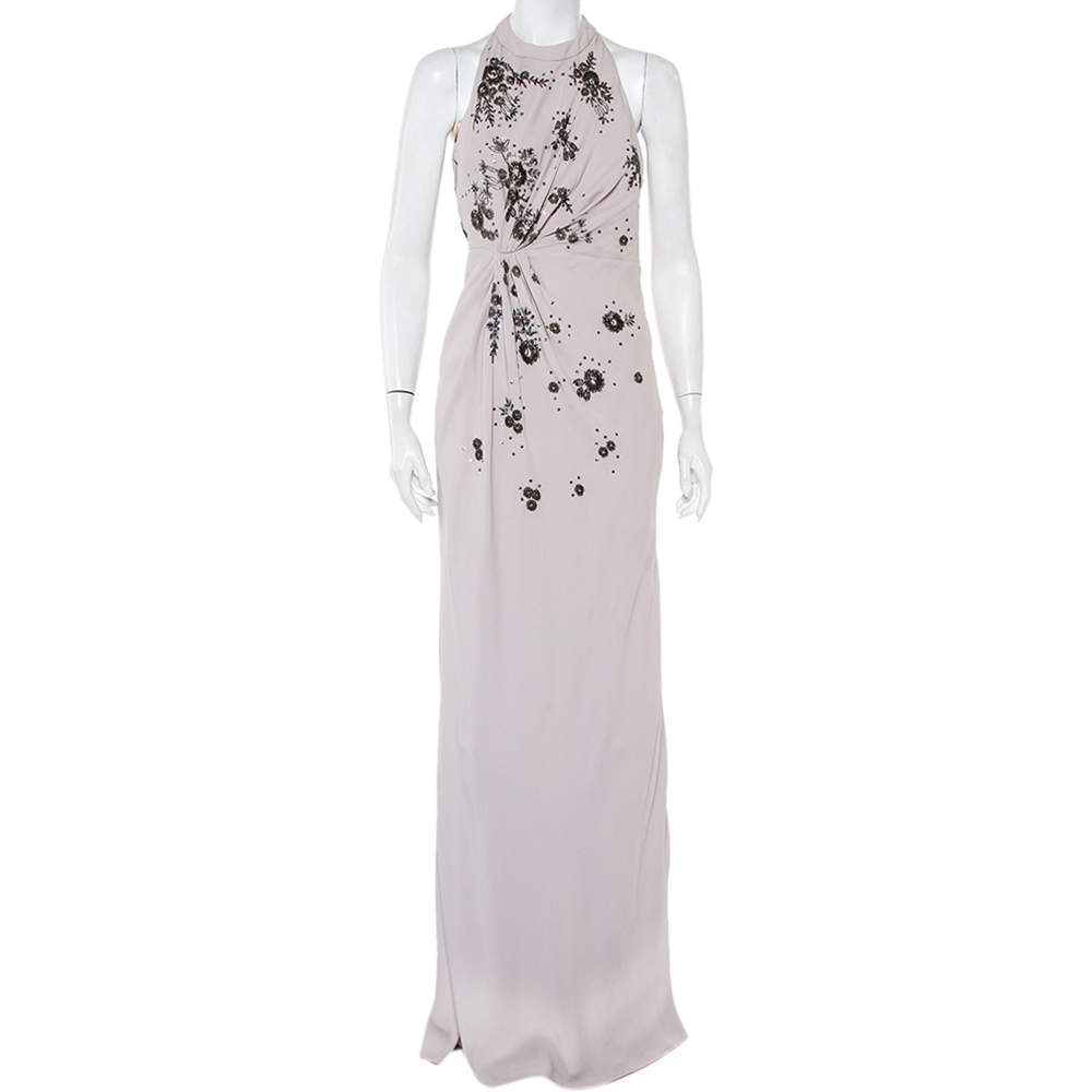 Valentino Lilac Embellished Crepe Open Back Draped Gown M