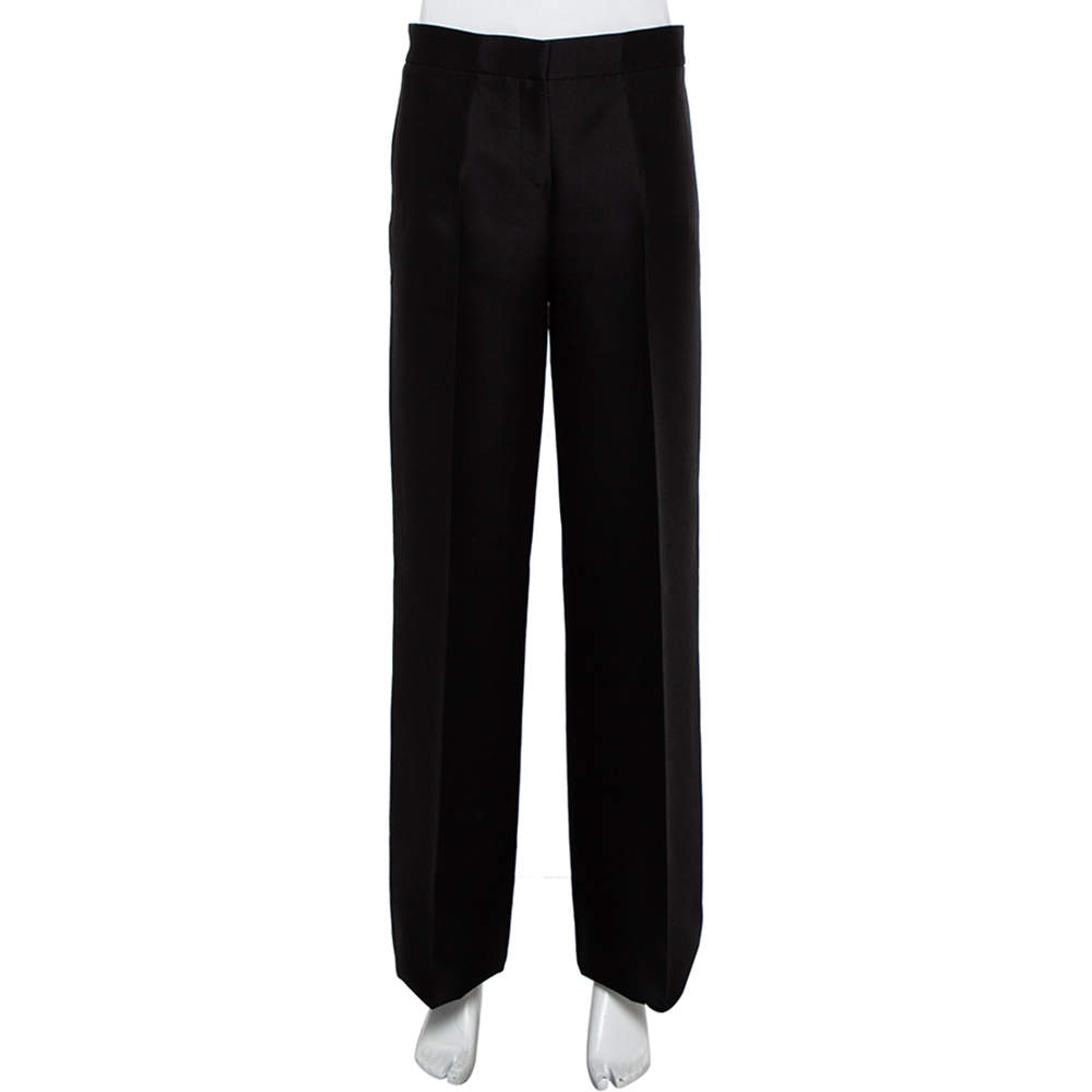 Pre Owned بنطلون فالنتينو صوف أسود وحرير بأرجل واسعة مقاس صغير - س مول