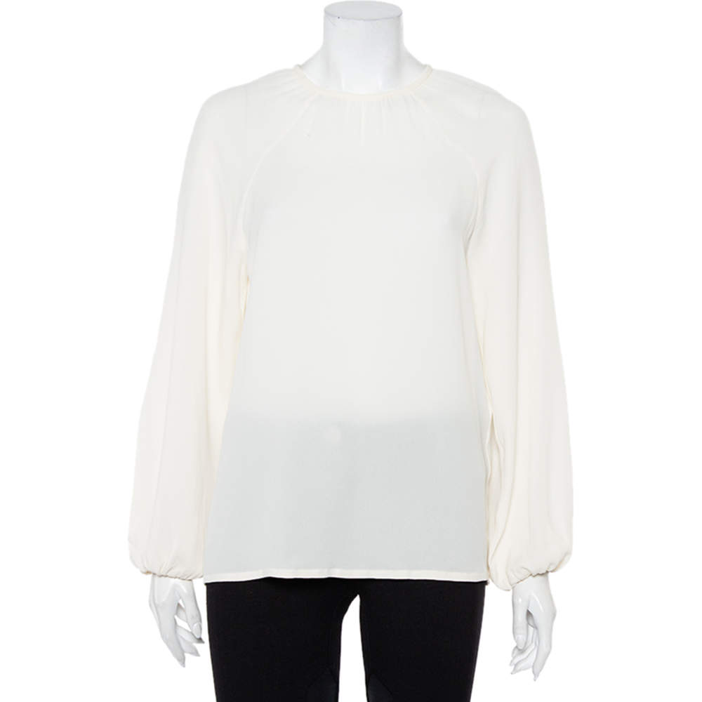 Pre Owned Valentino Cream Silk Raglan Sleeve Top M