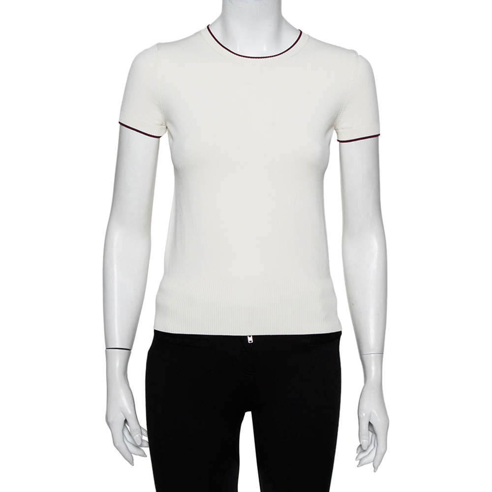 Pre Owned Valentino Off White Knit Contrast Trim Detail Sweater S