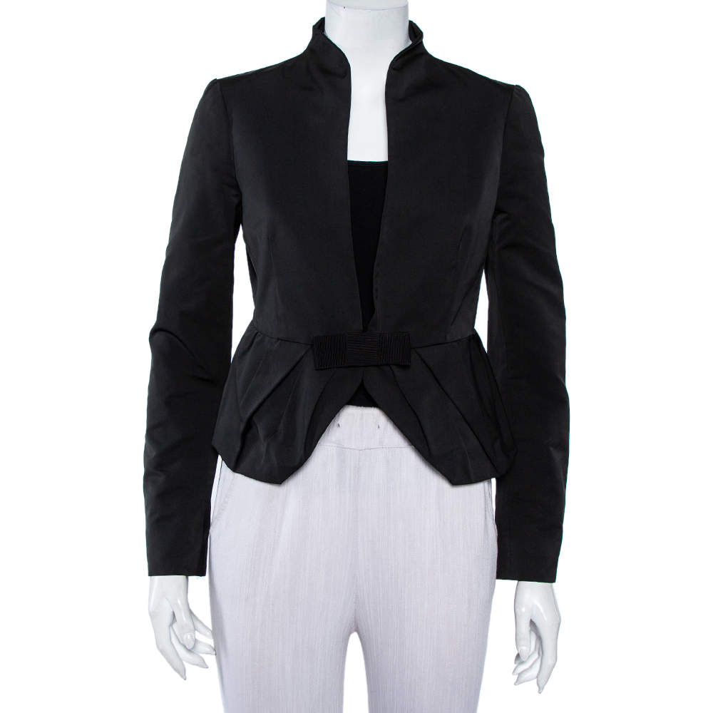 Valentino Black Synthetic Bow Detail Button Front Jacket S