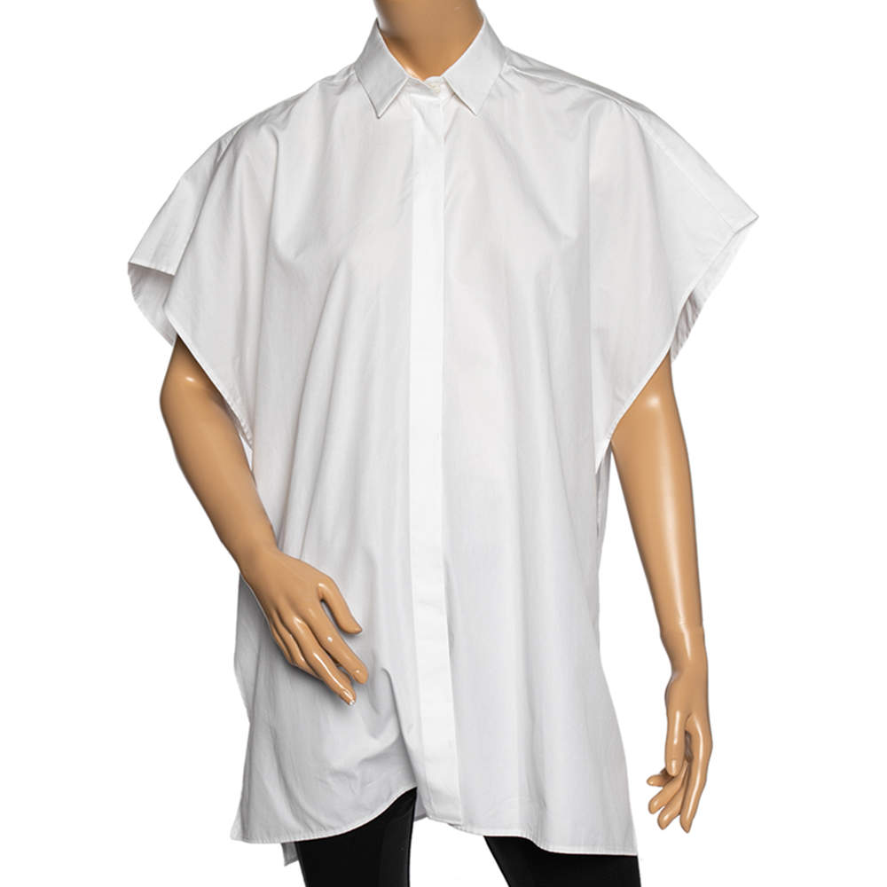 Pre Owned Valentino White Cotton Oversized Button Front Sleeveless Shirt M