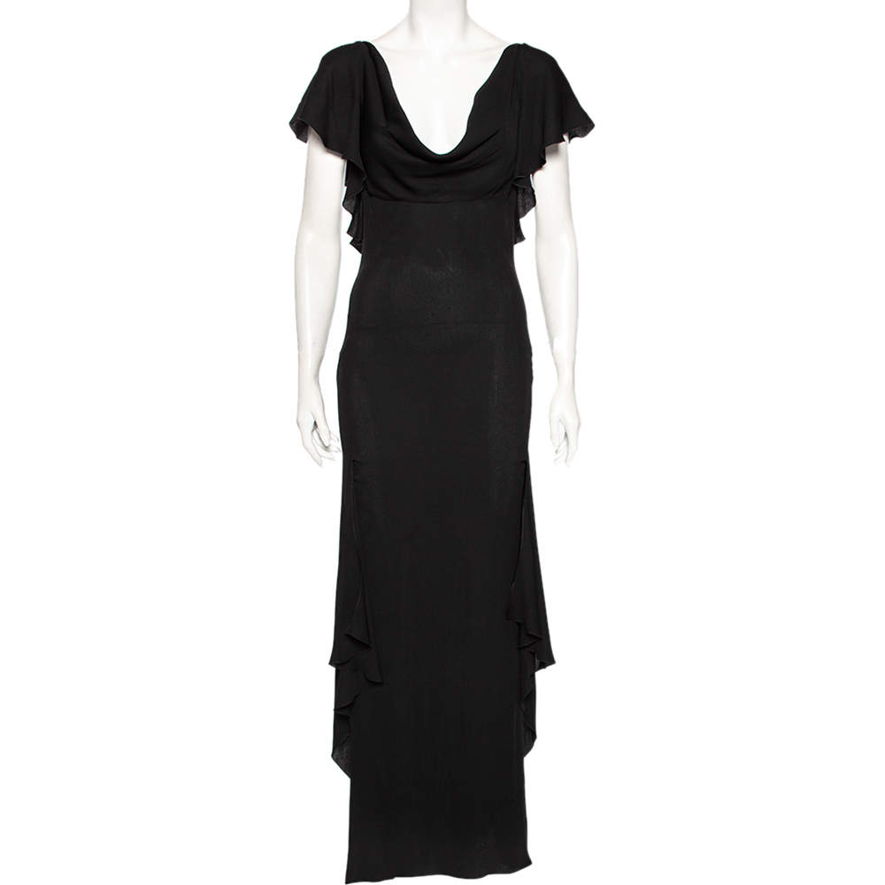 Pre Owned Valentino Black Ruffled Silk Backless Maxi Dress M