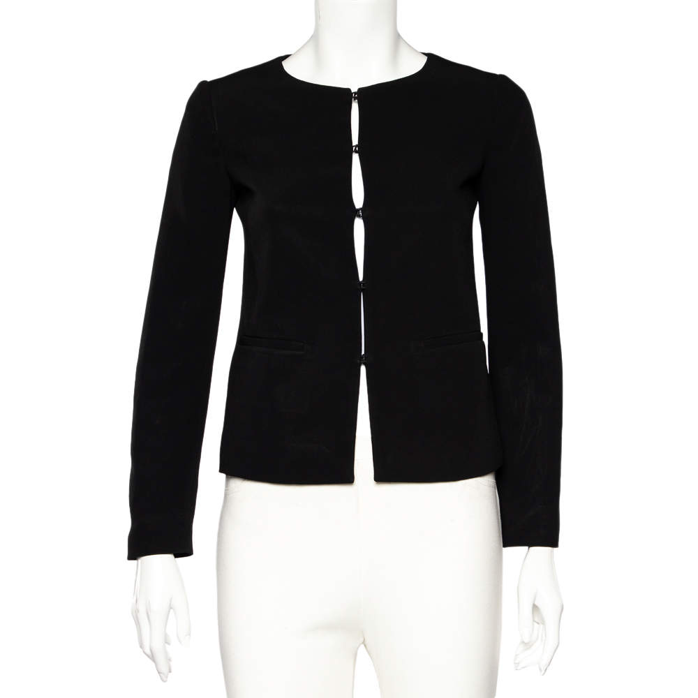 Valentino Black Crepe Hook Front Collarless Jacket S
