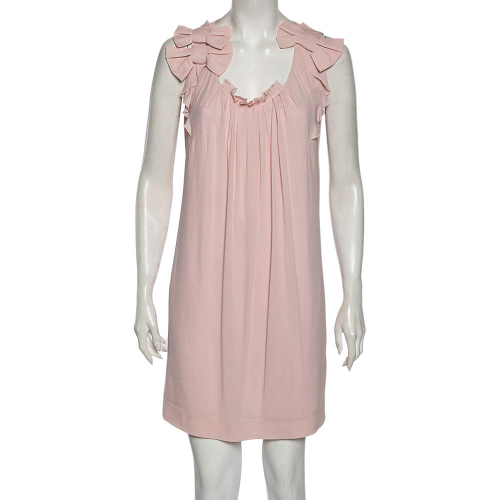 فستان فالنتينو شيفون وردي بفيونكة حلية مزينة مقاس متوسط - ميديوم