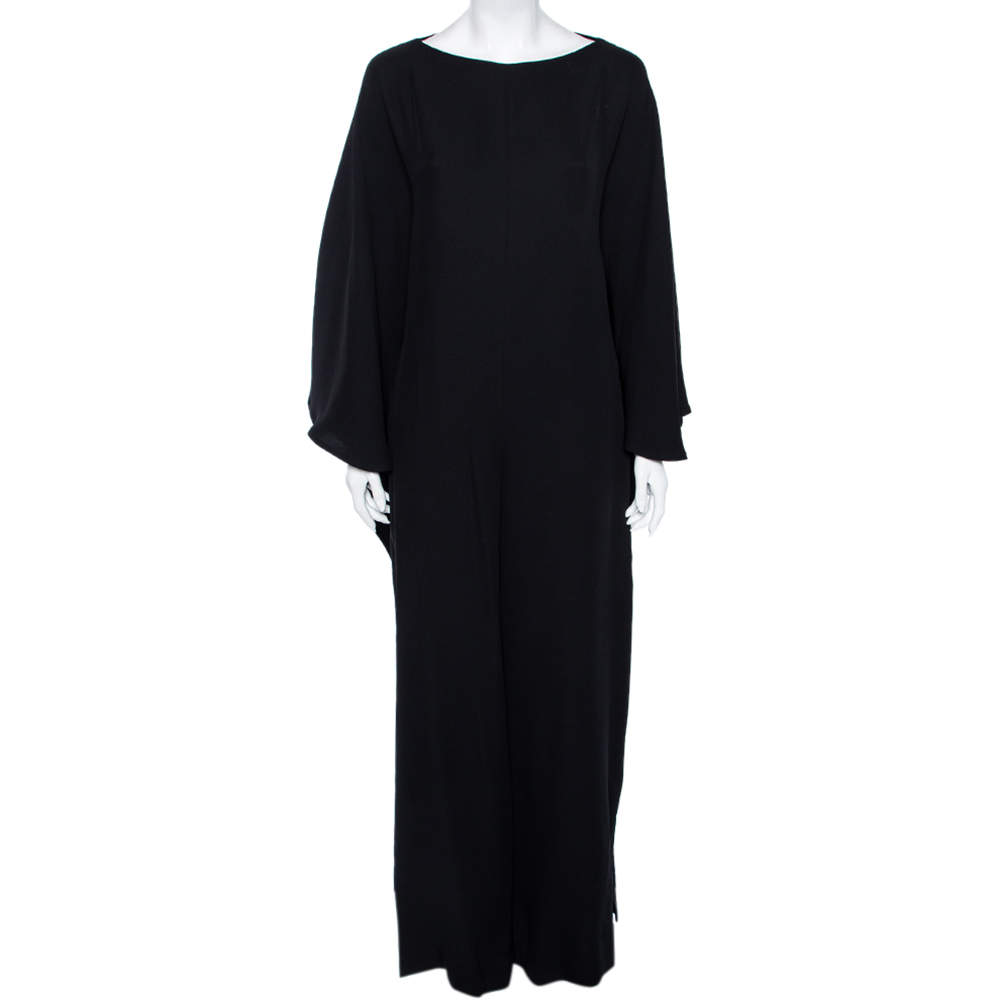 Pre Owned Valentino Black Silk Crepe Cape Detail Long Sleeve Jumpsuit S