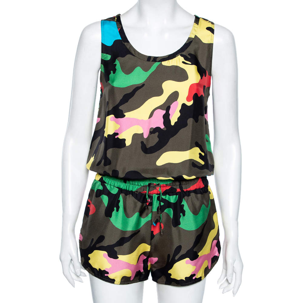 Valentino Multicolored Camouflage Silk Sleeveless Jumpsuit S