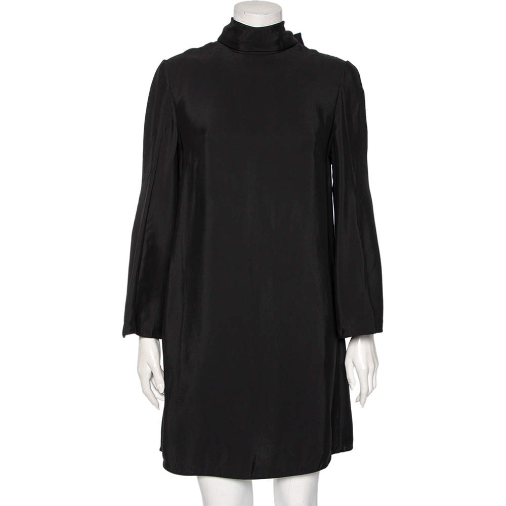 Pre Owned Valentino Black Crepe Vlogo Scarf Tie Detail Shift Dress M