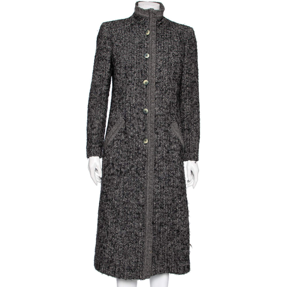 Valentino Vintage Grey Wool Knit Button Front Coat M