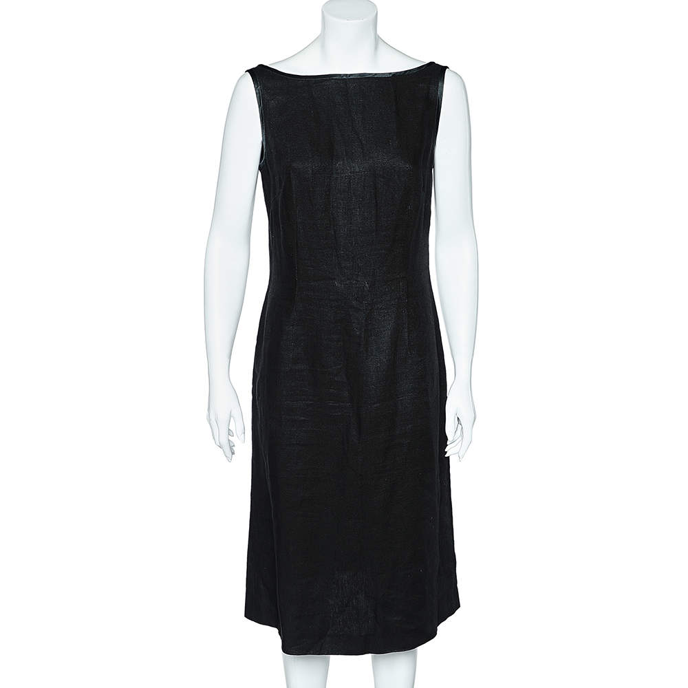 Pre Owned Valentino Miss V Vintage Black Linen Sleeveless Sheath Dress M