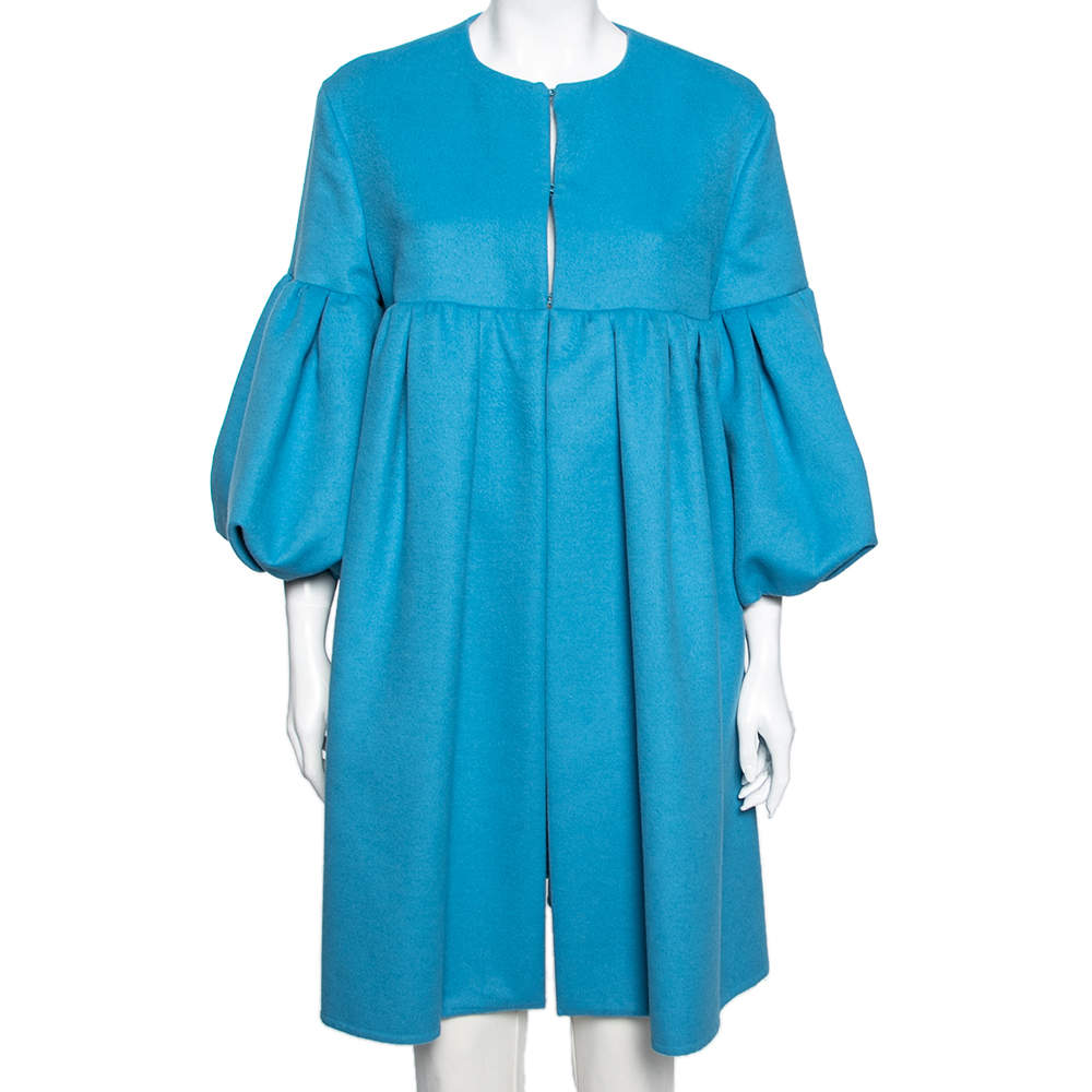Valentino Blue Wool & Angora Flared Coat & Sleeveless Shrug Set L