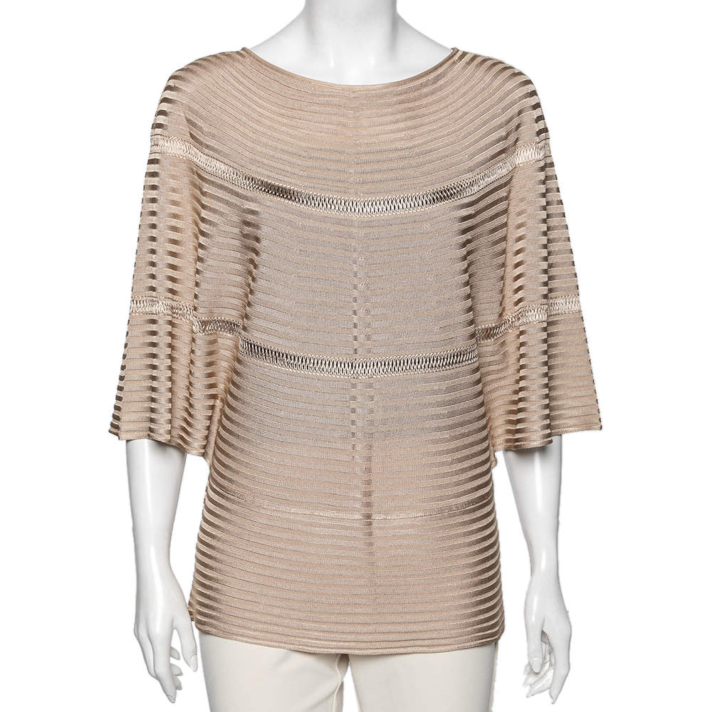 Pre Owned Valentino Beige Rib Knit Kaftan Top XL