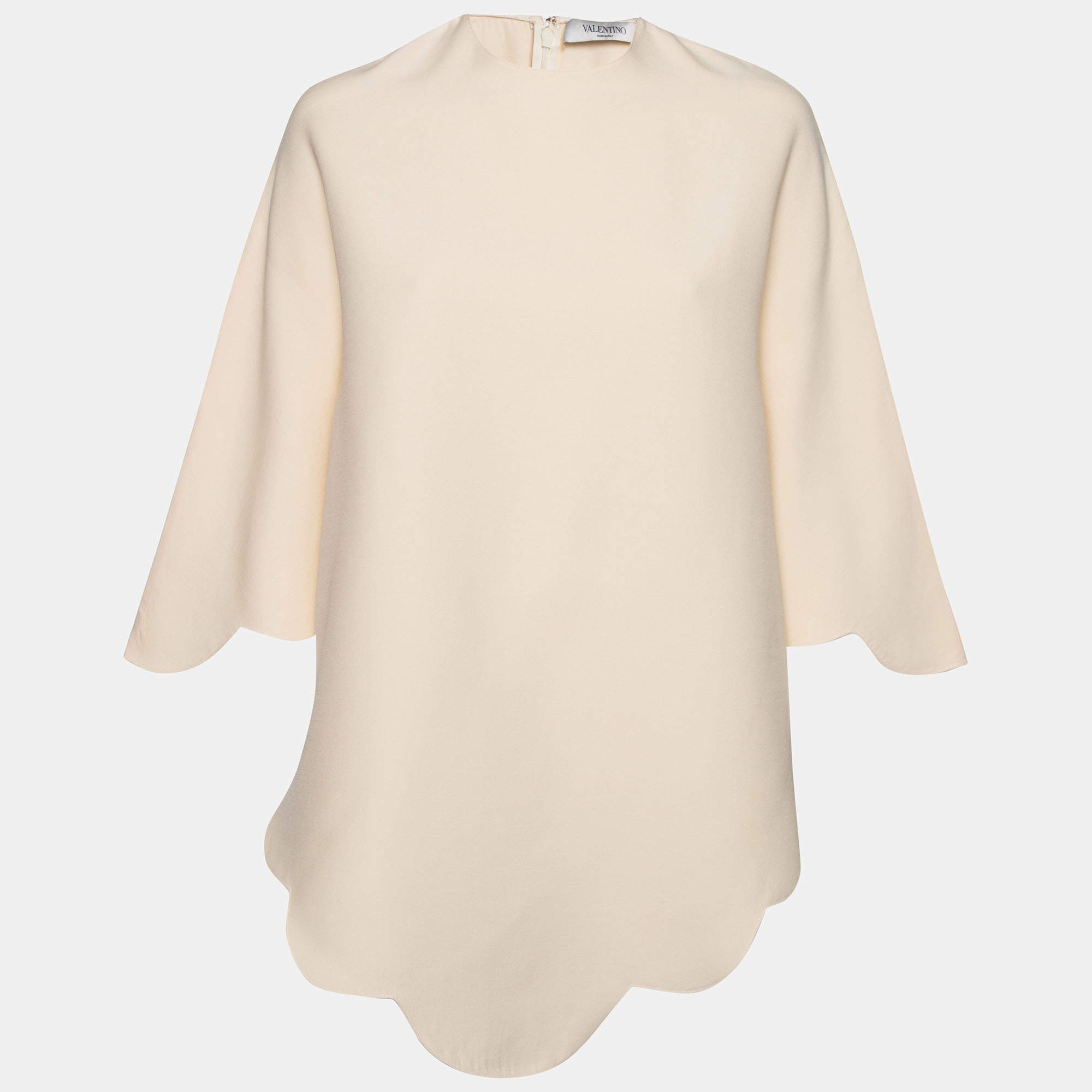 Pre Owned Valentino Cream Crepe Scalloped Cape Top S