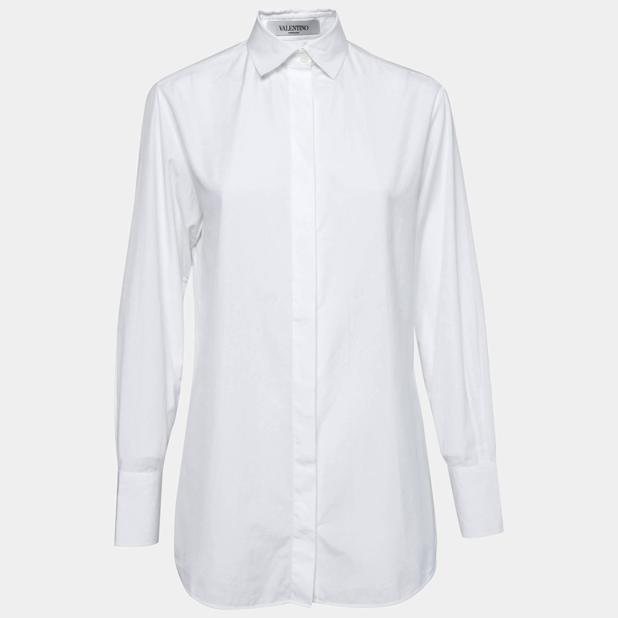 Pre Owned Valentino White Cotton Button Front Long Sleeve Shirt S