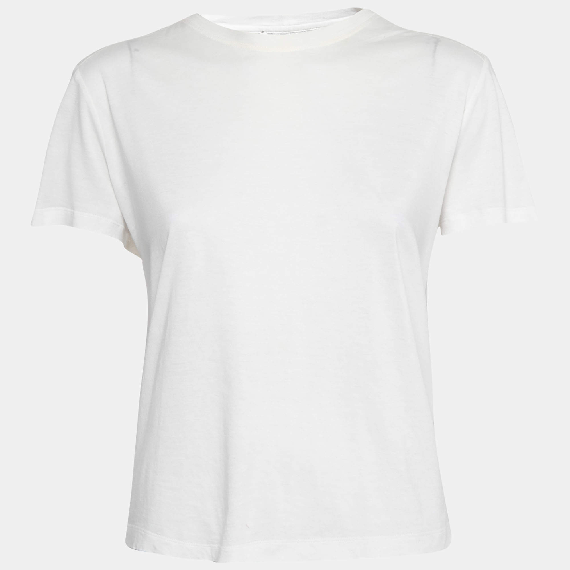 Pre Owned Valentino Off White Cotton & Lace Paneled Short Sleeve T-Shirt S
