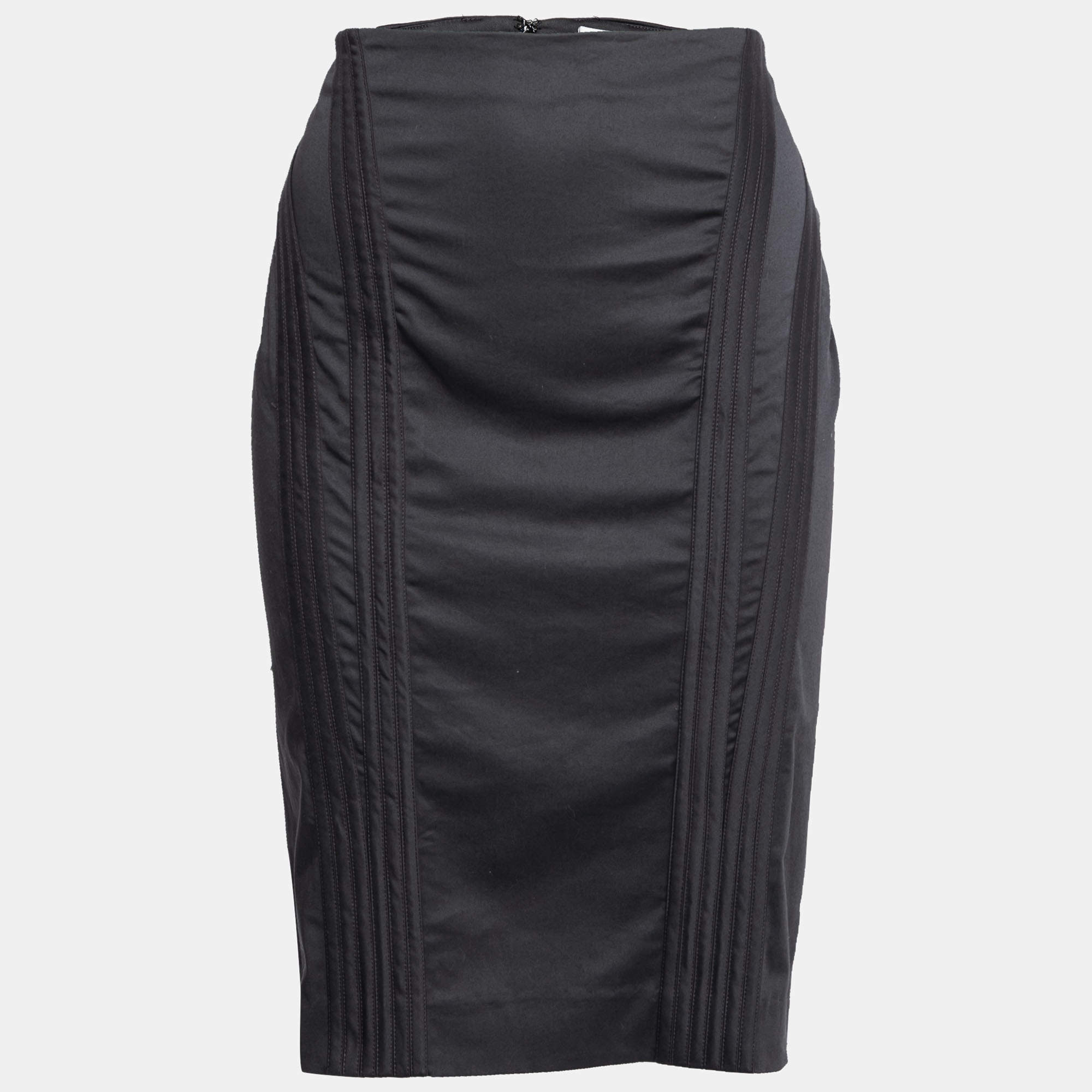 Pre Owned Valentino Grey Cotton Pencil Skirt L