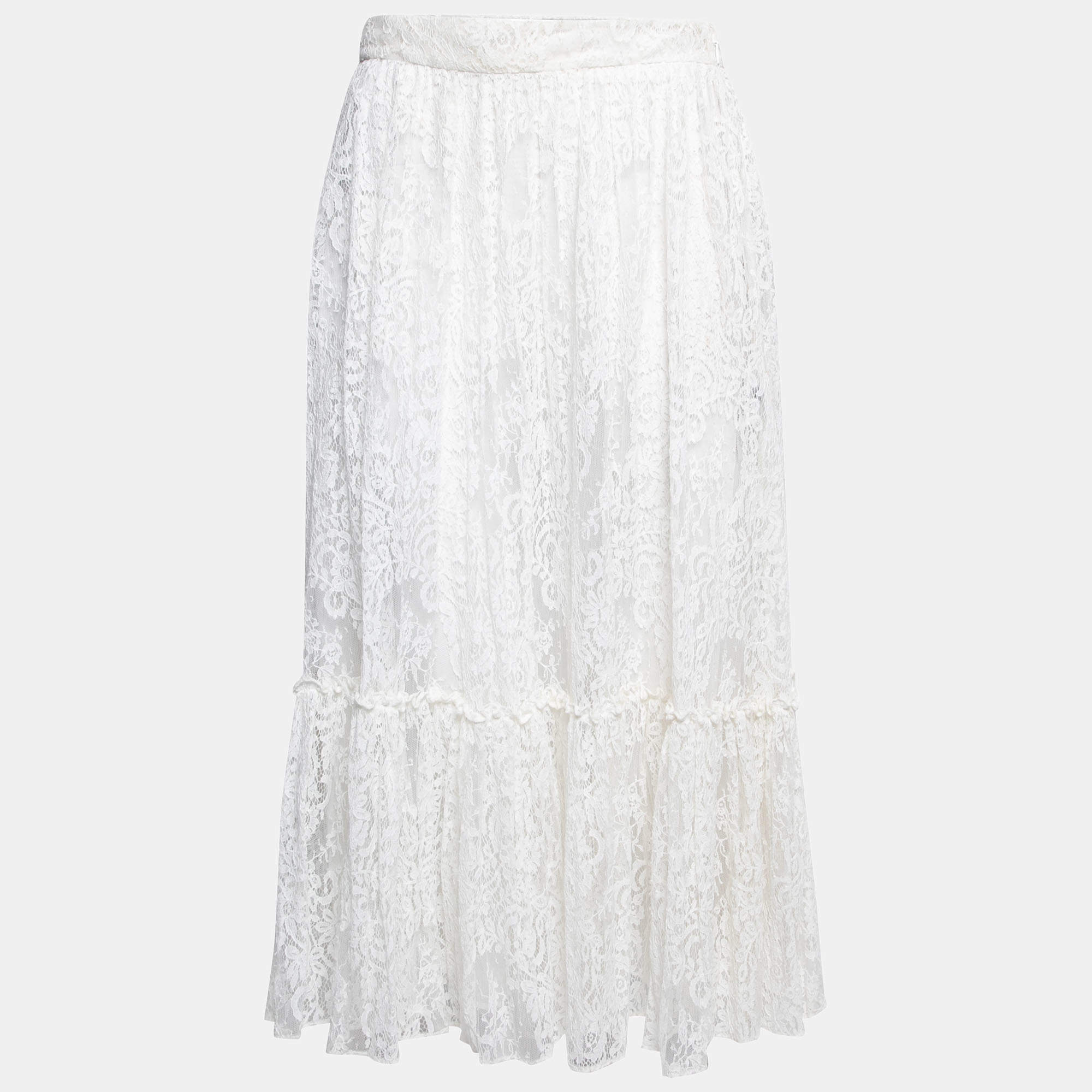 Valentino White Lace Tiered Midi Skirt S Valentino | The Luxury Closet