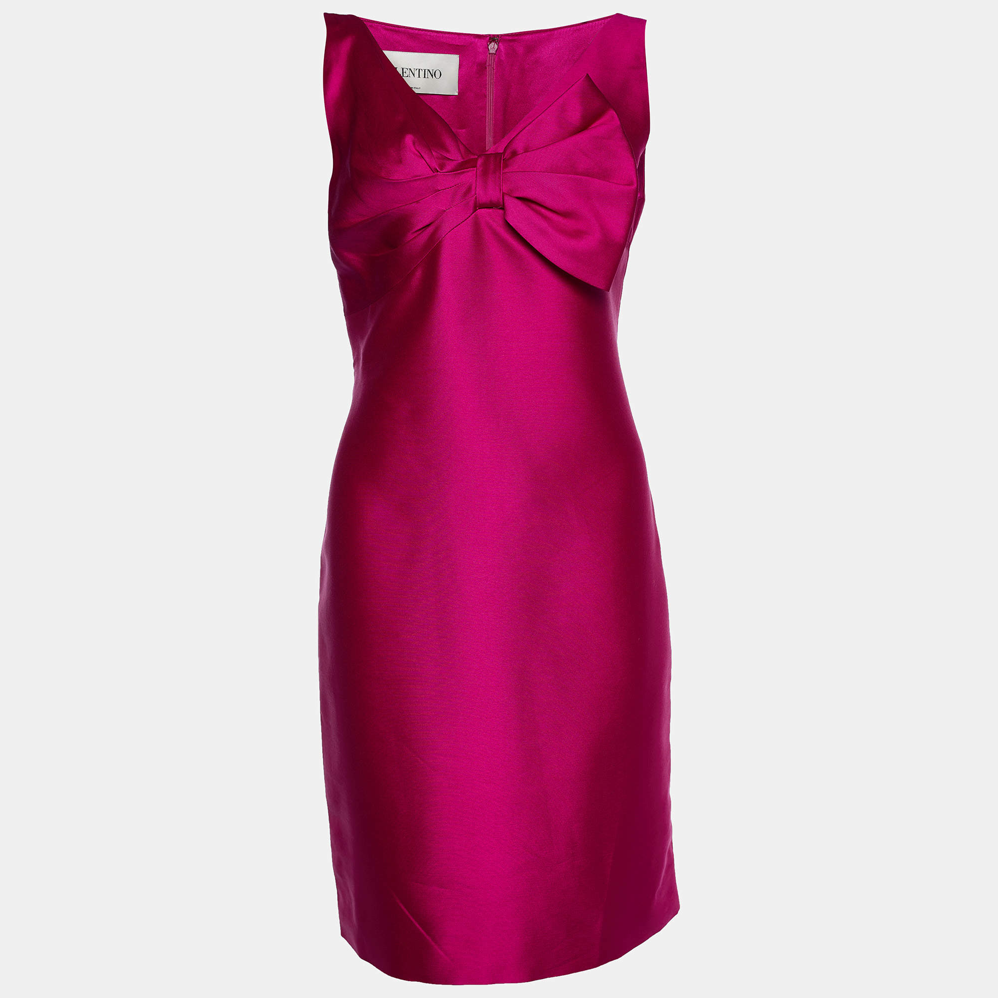 Pre Owned Valentino Vintage Pink Silk Wool Bow Detail Sheath Dress M
