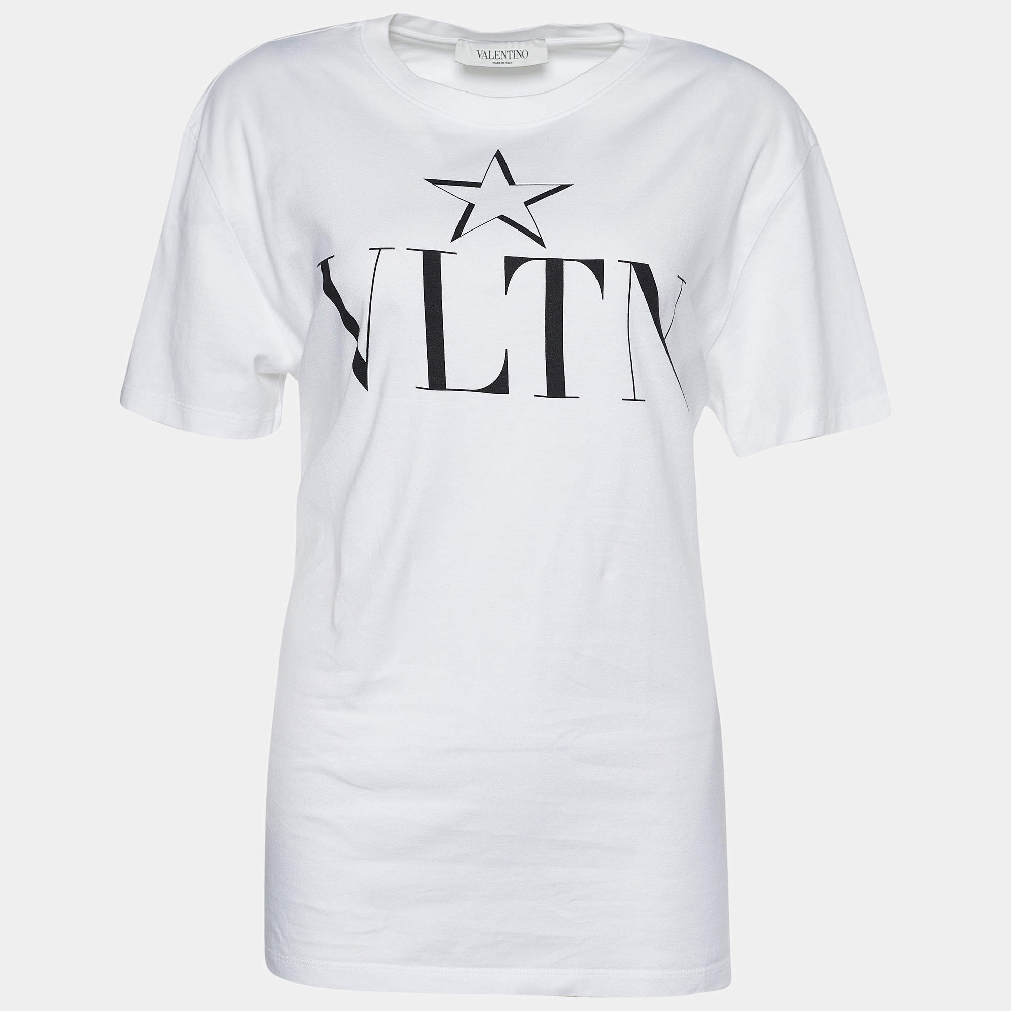 Pre Owned Valentino White Jersey VLTN Star Print T-Shirt M