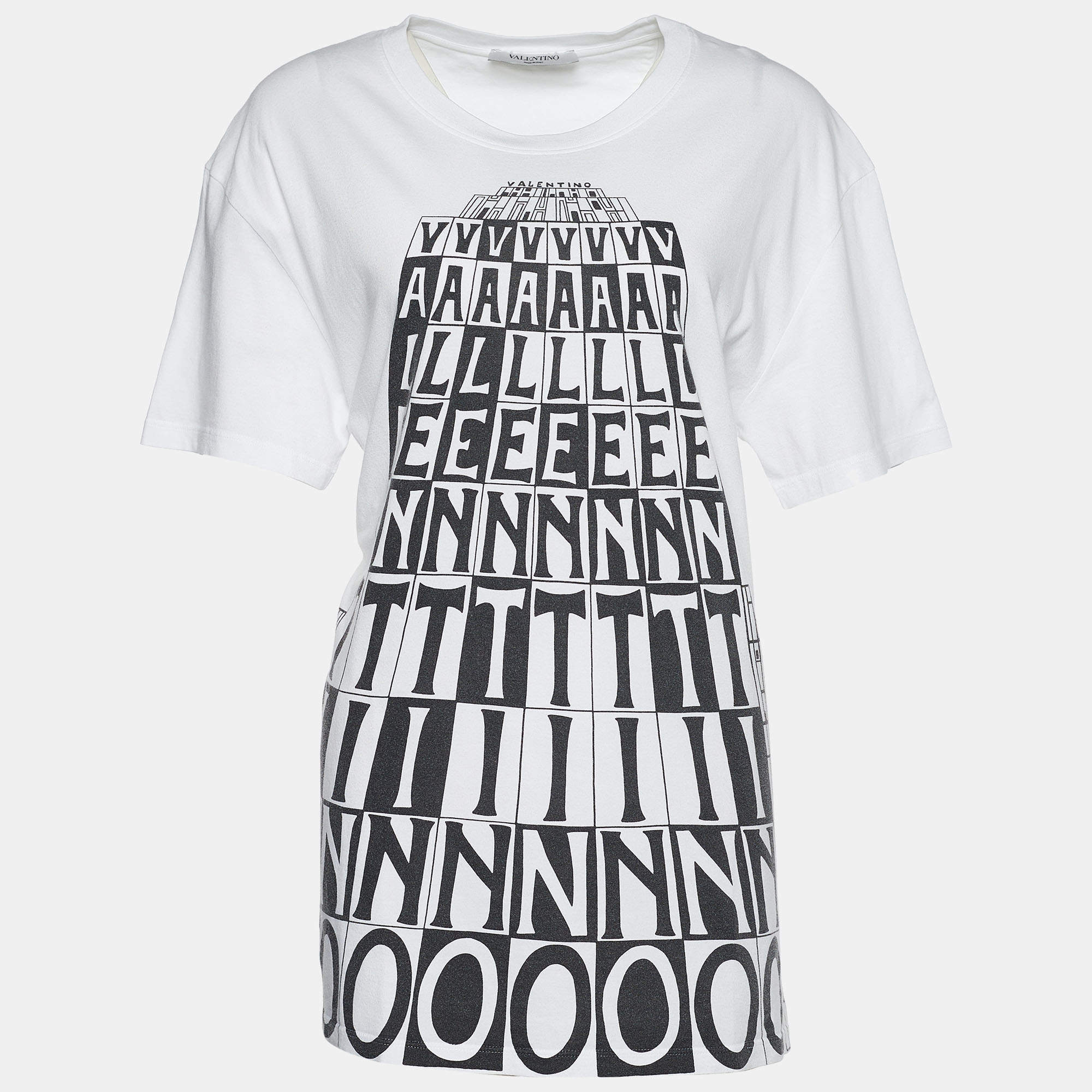 Pre Owned Valentino White Jersey Tower Logo Print T-Shirt L