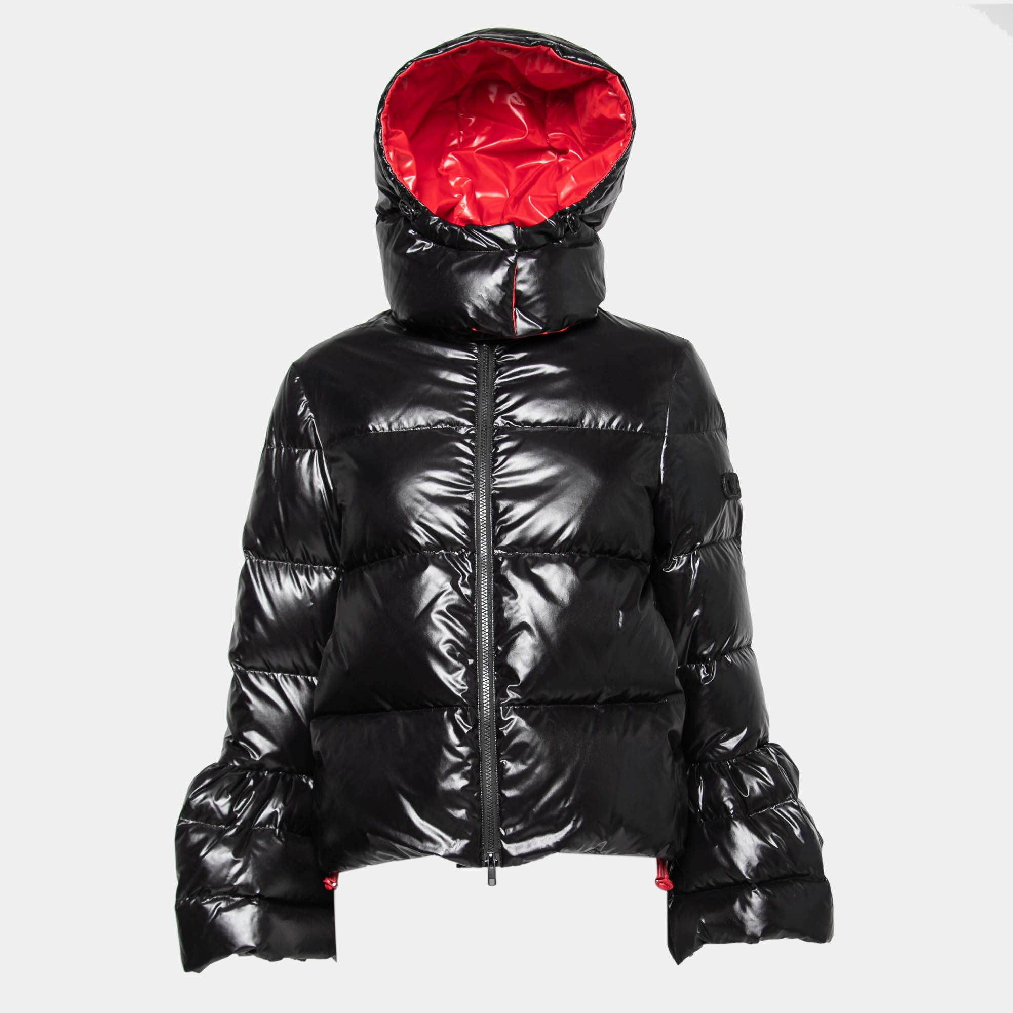 Pre Owned Valentino Black Synthetic Duvet Couture Padded Hooded Jacket L