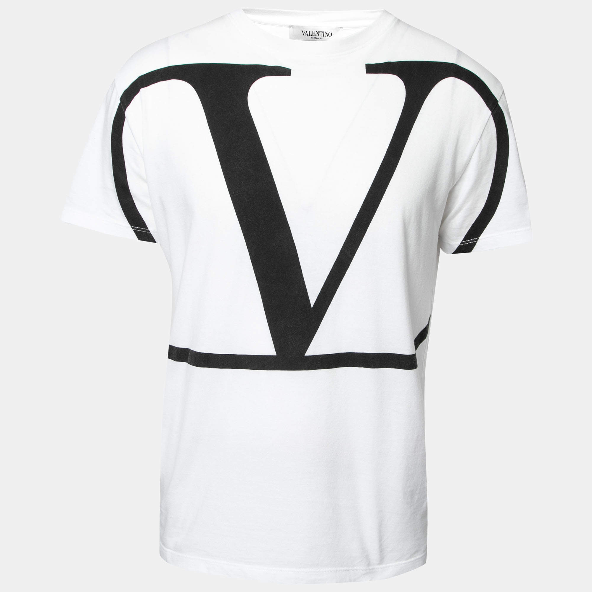 Pre Owned Valentino White VLOGO Printed Cotton Crew Neck T-Shirt M