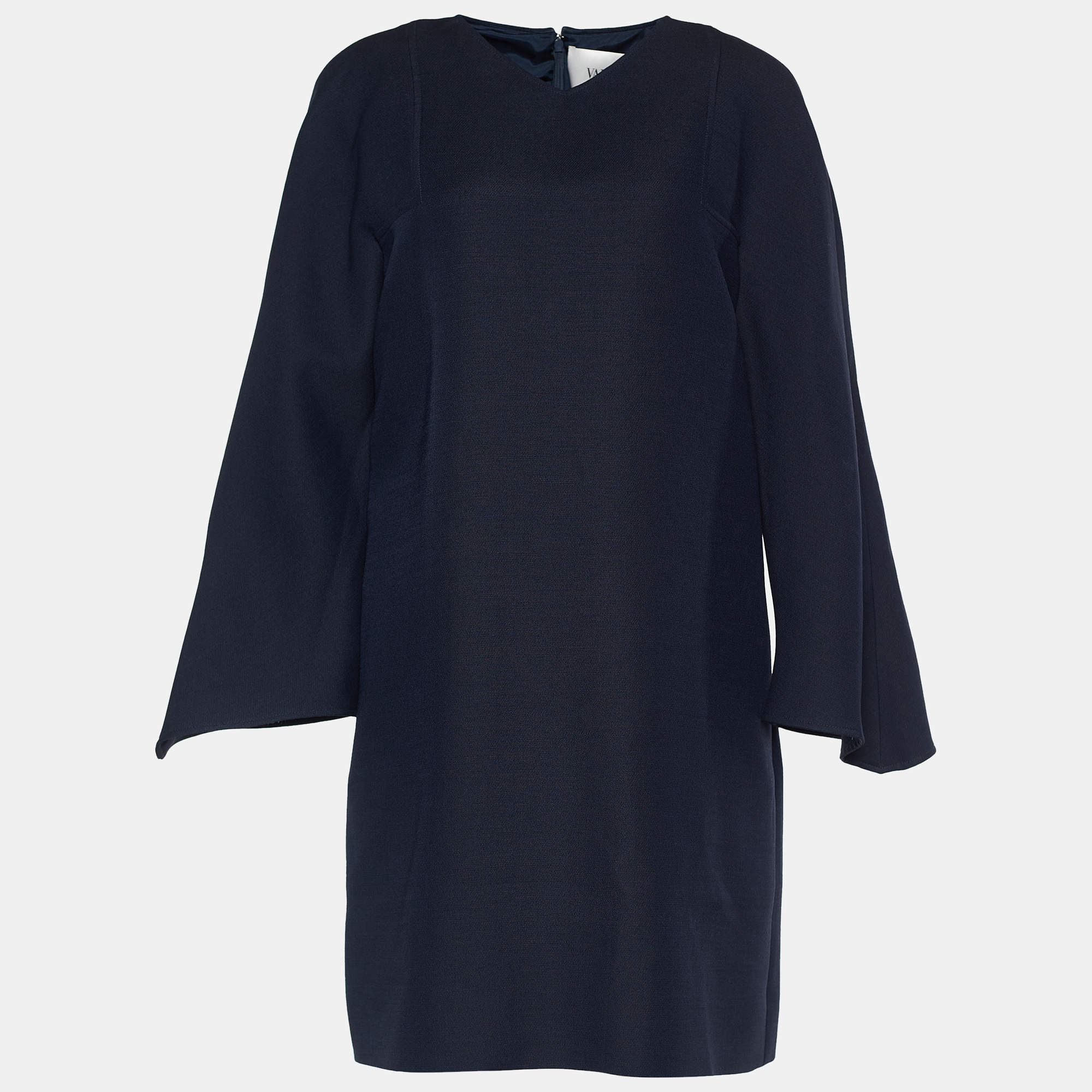 Pre Owned Valentino Navy Blue Wool Silk Shift Dress L