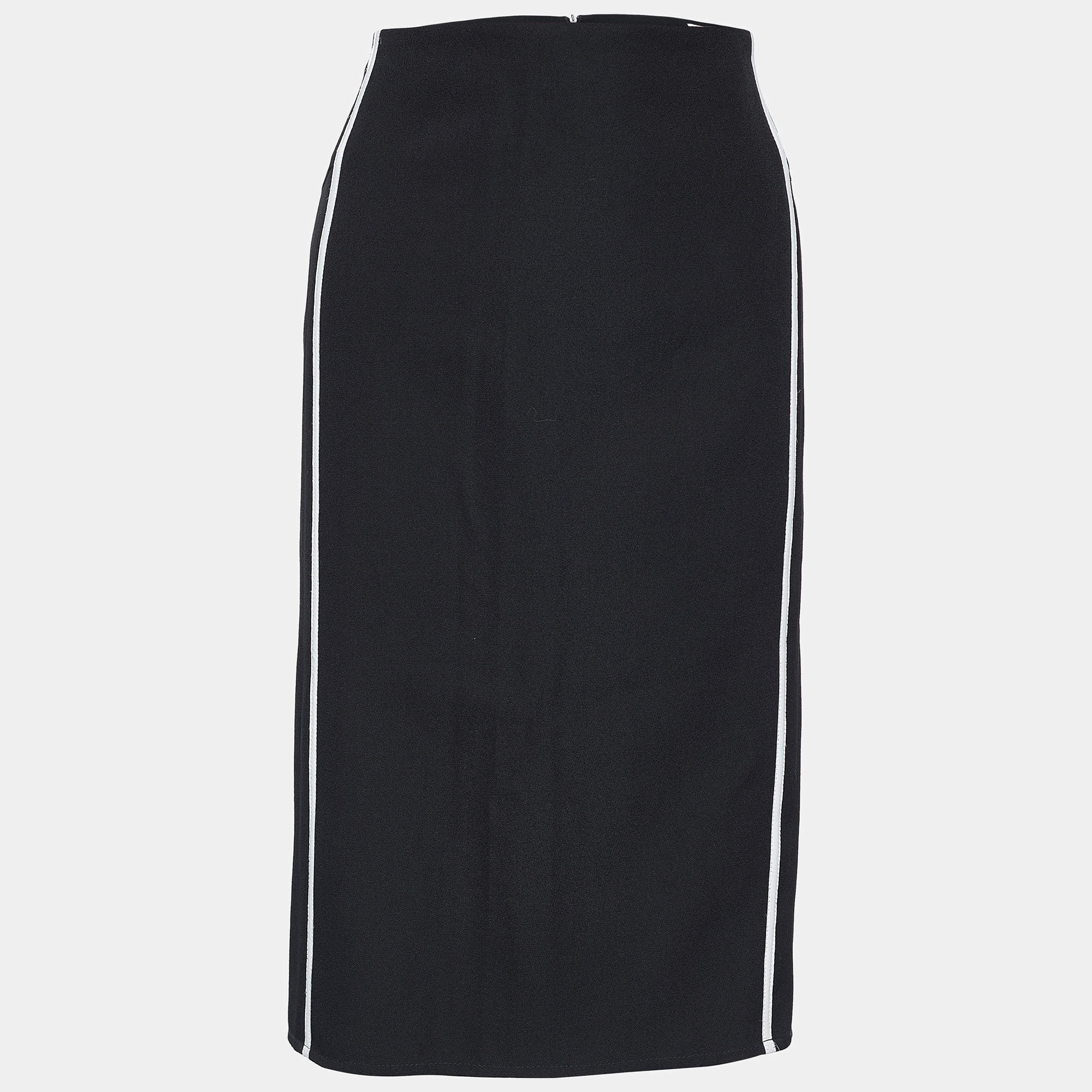 Pre Owned Valentino Black Wool Contrast Stripe Detail Asymmetric Skirt L
