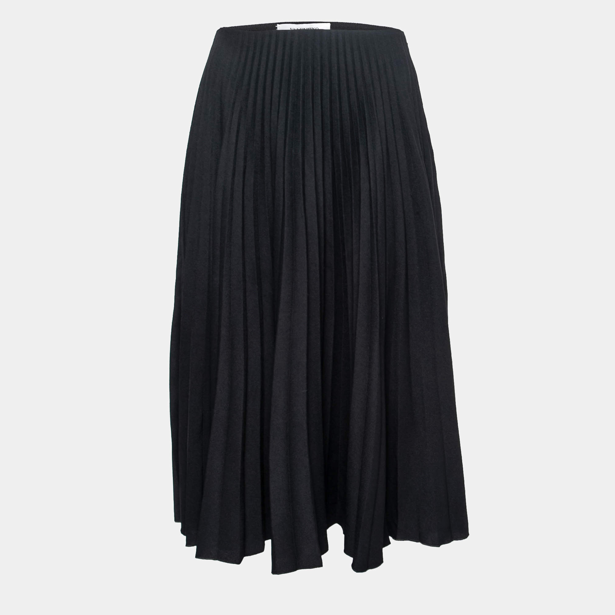 Pre Owned Valentino Black Satin Pleated Flared Midi Skirt S