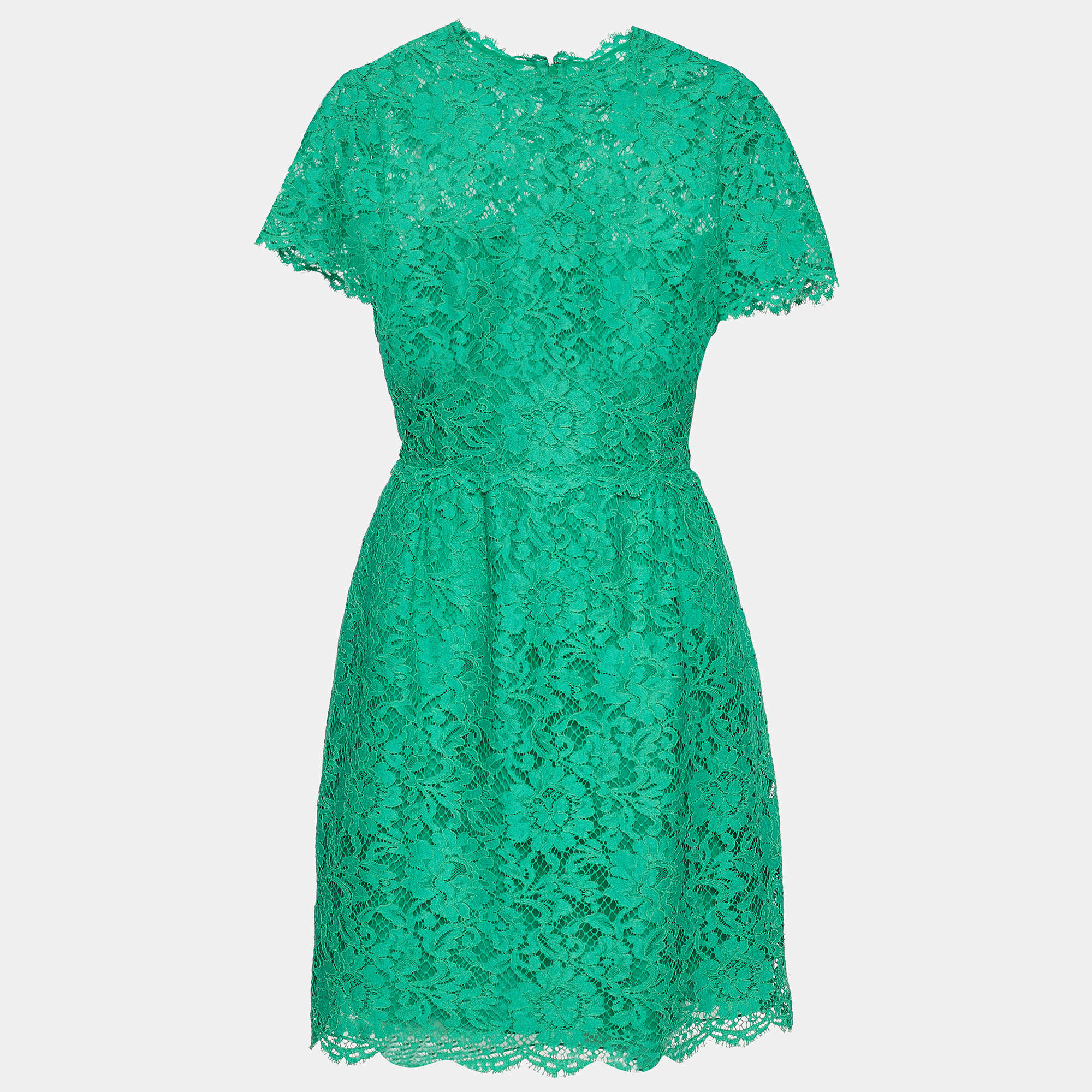 Pre Owned Valentino Green Floral Lace Knee-Length Dress M