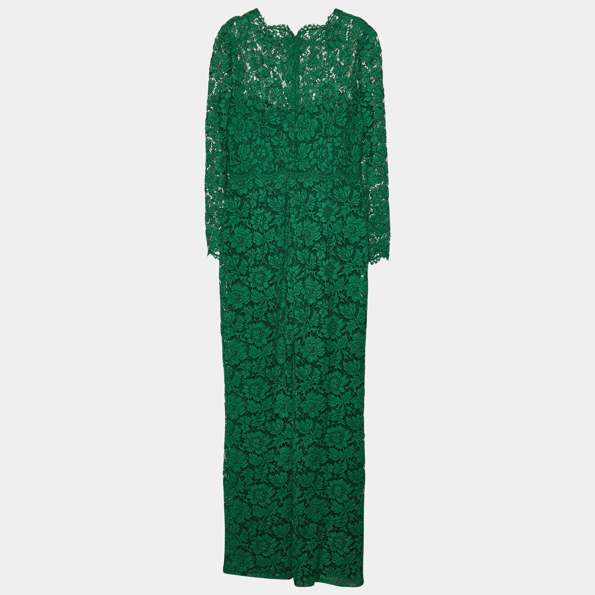 Pre Owned Valentino Green Lace Long Sleeve Jumpsuit M