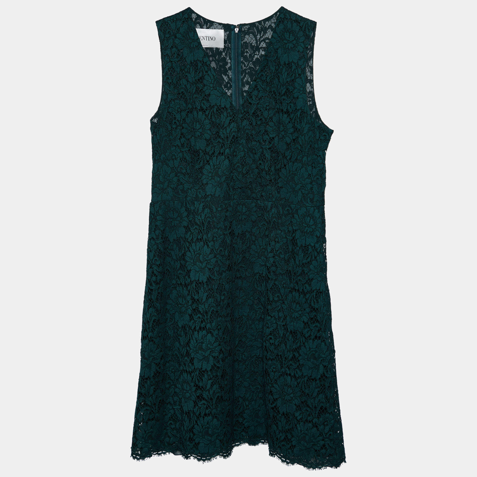 Pre Owned Valentino Dark Green lace Sleeveless Midi Dress L