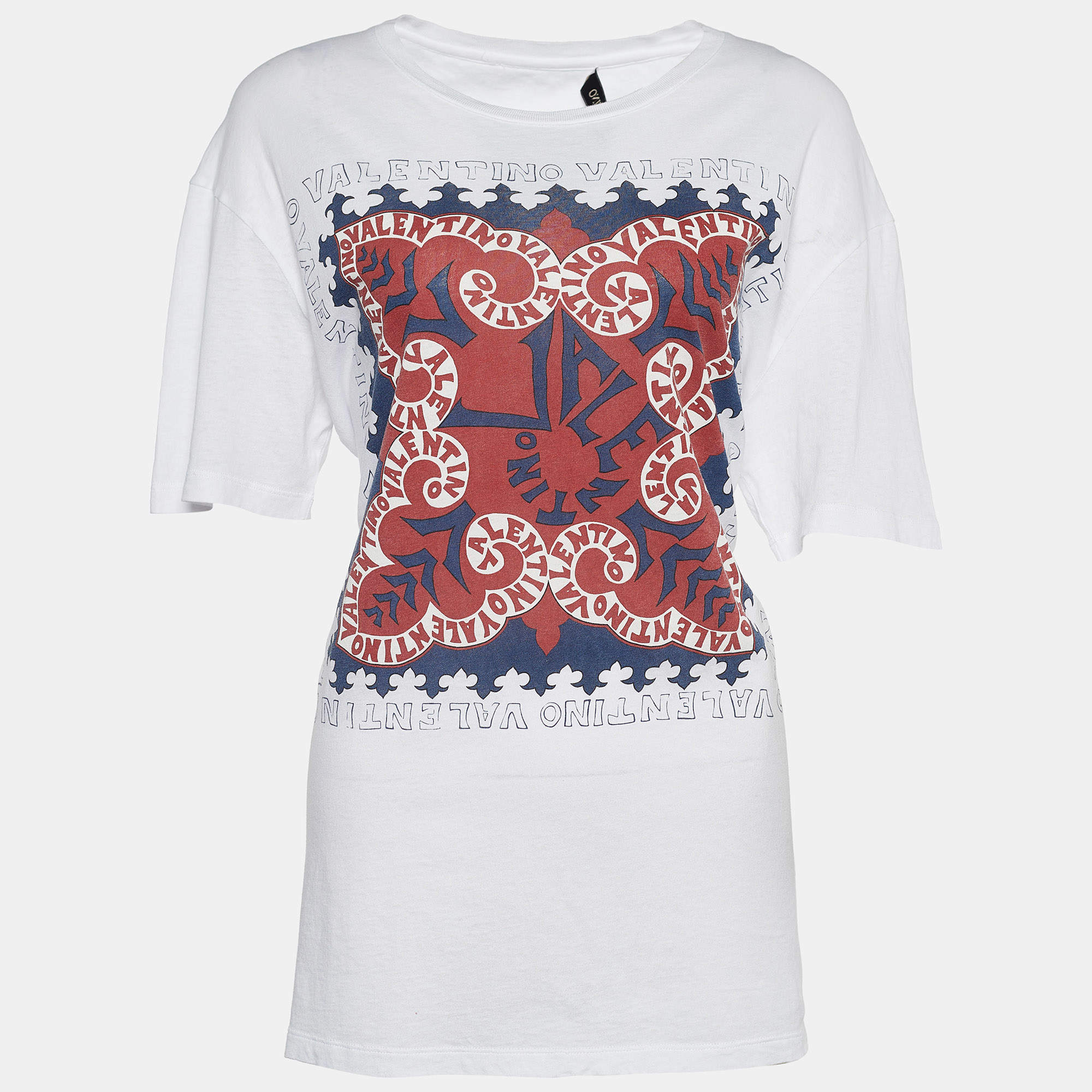 Pre Owned Valentino White Jersey Logo Print T-Shirt S