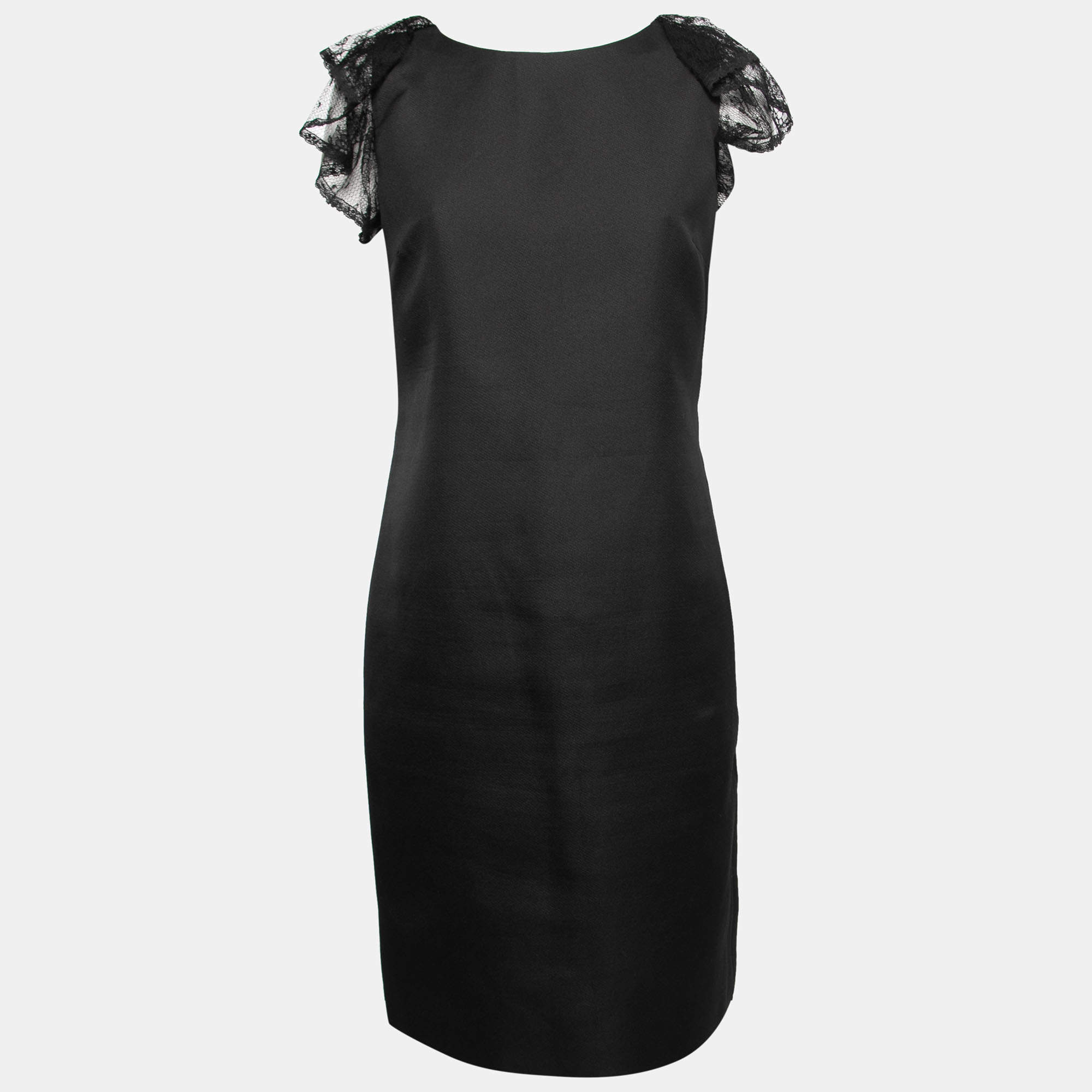 Pre Owned Valentino Black Lace Detail Flutter Sleeve Shift Dress M