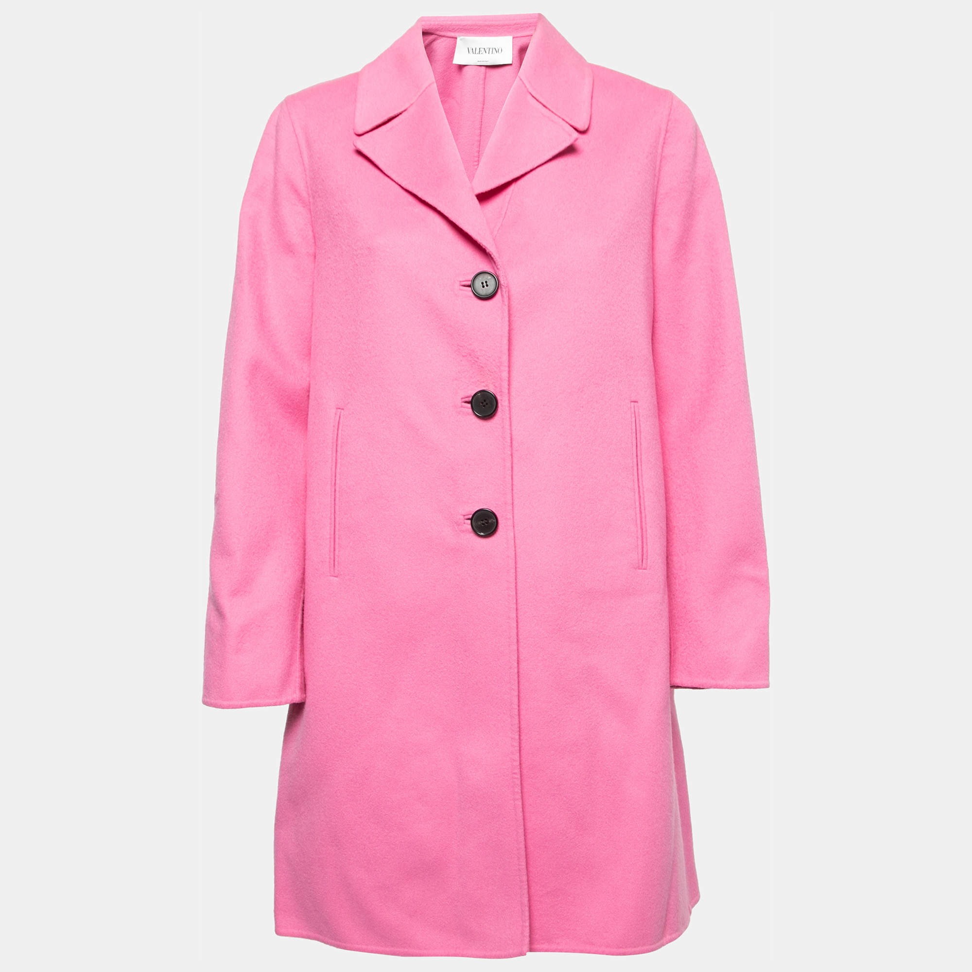Valentino Pink Wool Single-Breasted Mid-Length Coat L