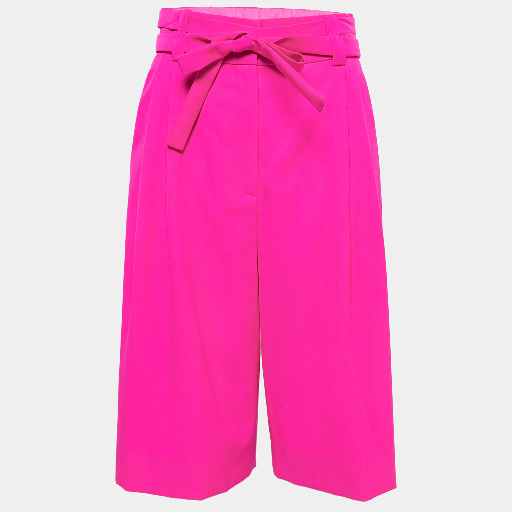 Valentino Neon Pink Wool Pleated Knee-Length Shorts S
