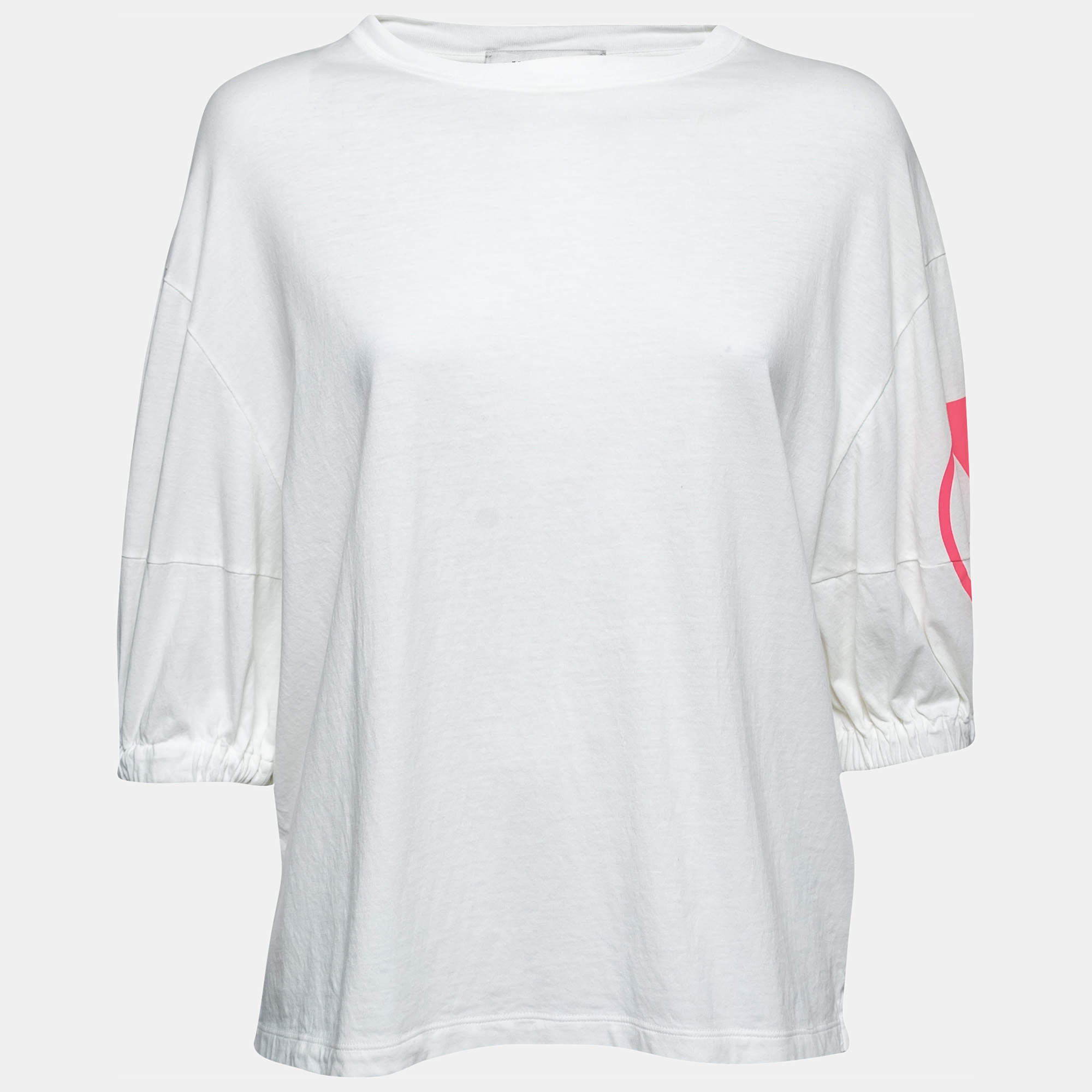 Valentino White Cotton V-Logo Printed Round Neck T-Shirt XS