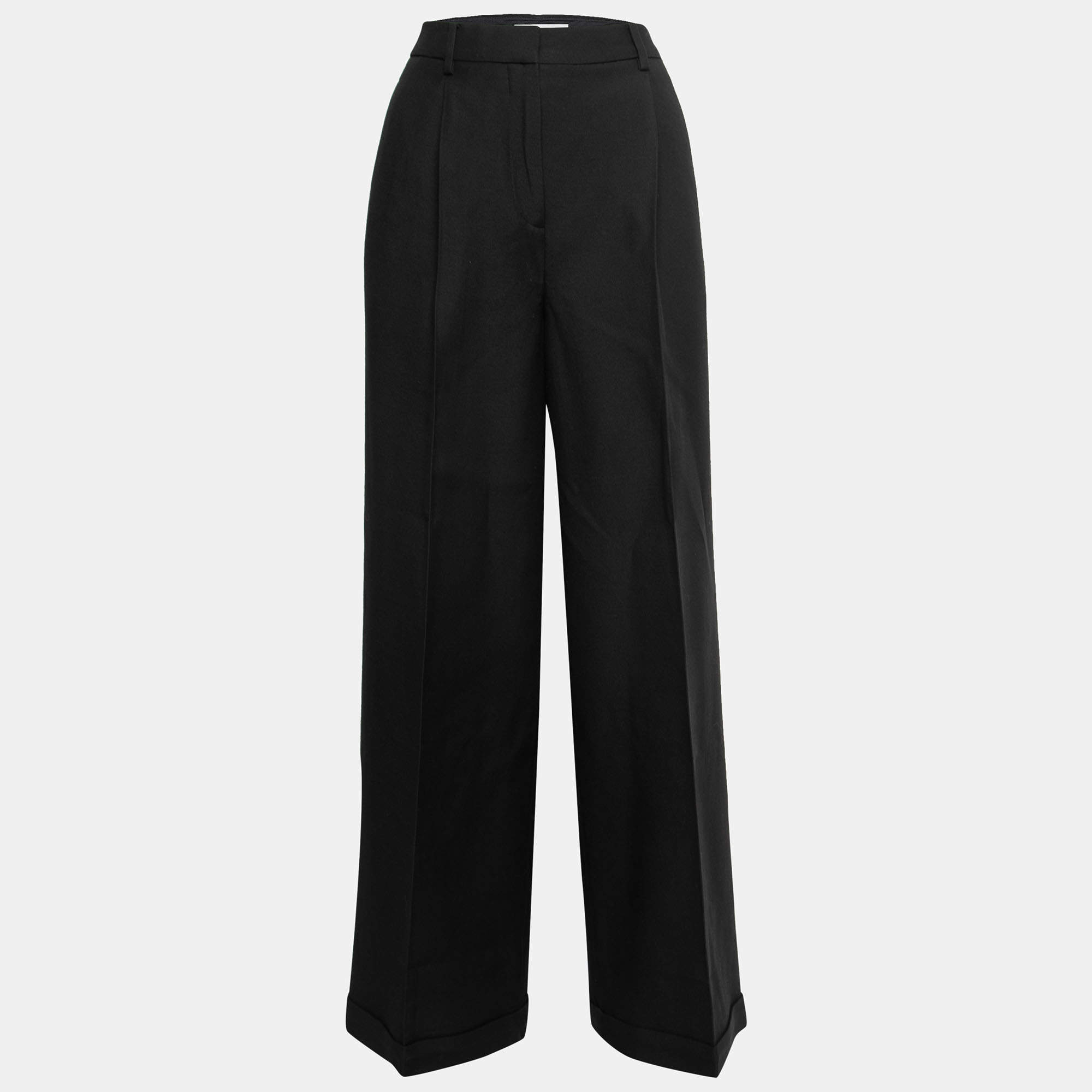Pre Owned Valentino Black Wool Straight-Leg Trousers M