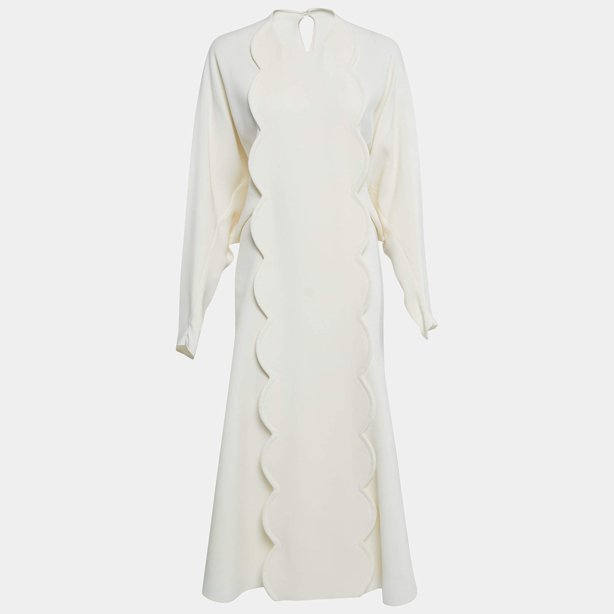 Pre Owned Valentino Cream Scallop Detail Full Sleeve Dress M