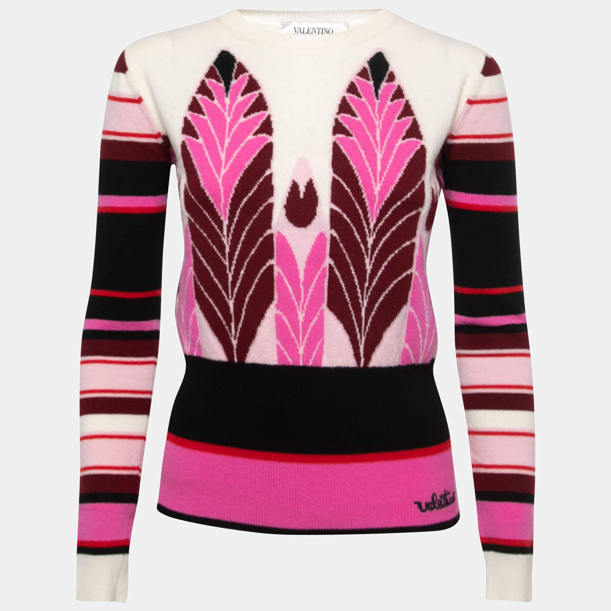 Valentino Fuchsia Pink Intarsia Wool Blend Jumper S