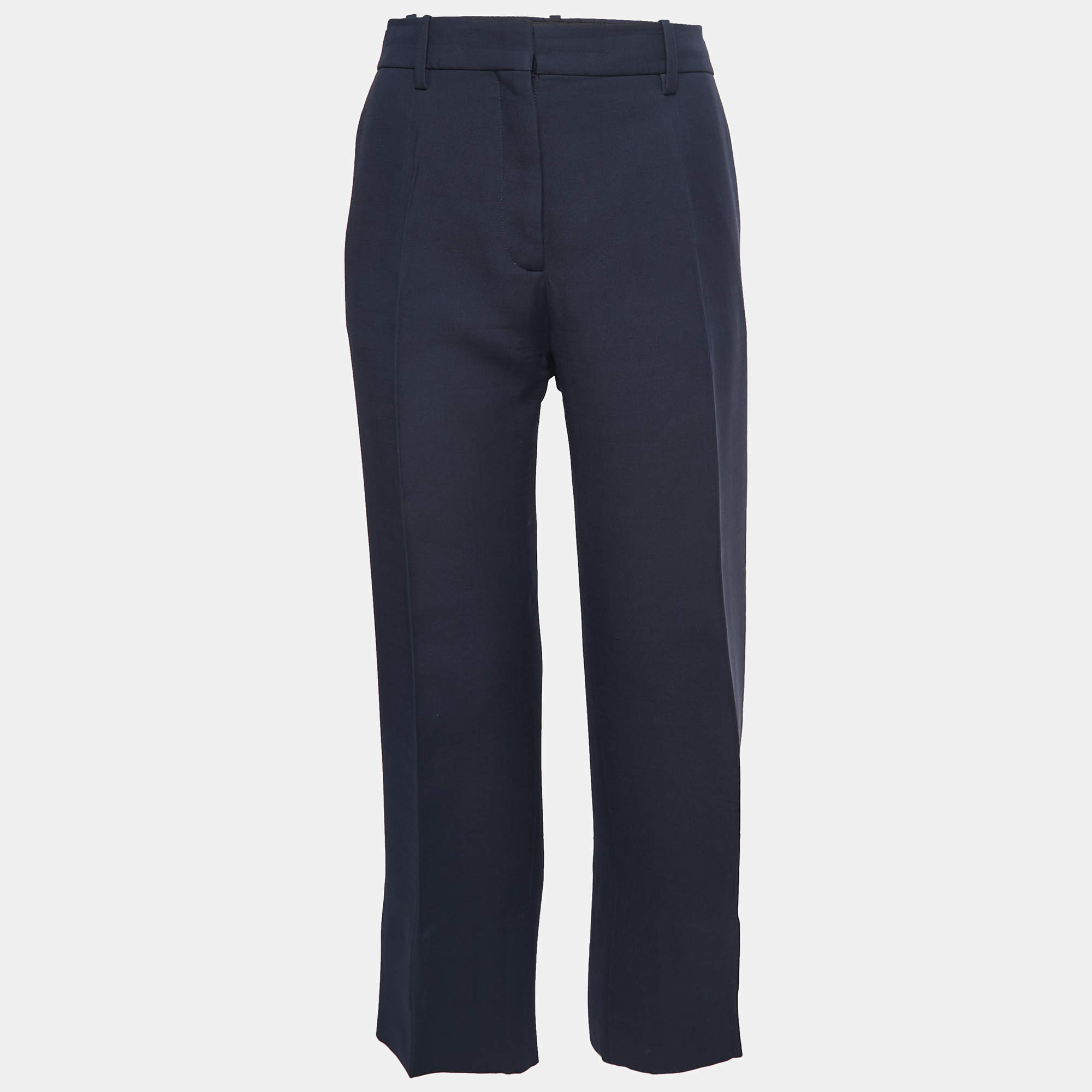 Pre Owned Valentino Navy Blue Crepe Straight-Leg Trousers M