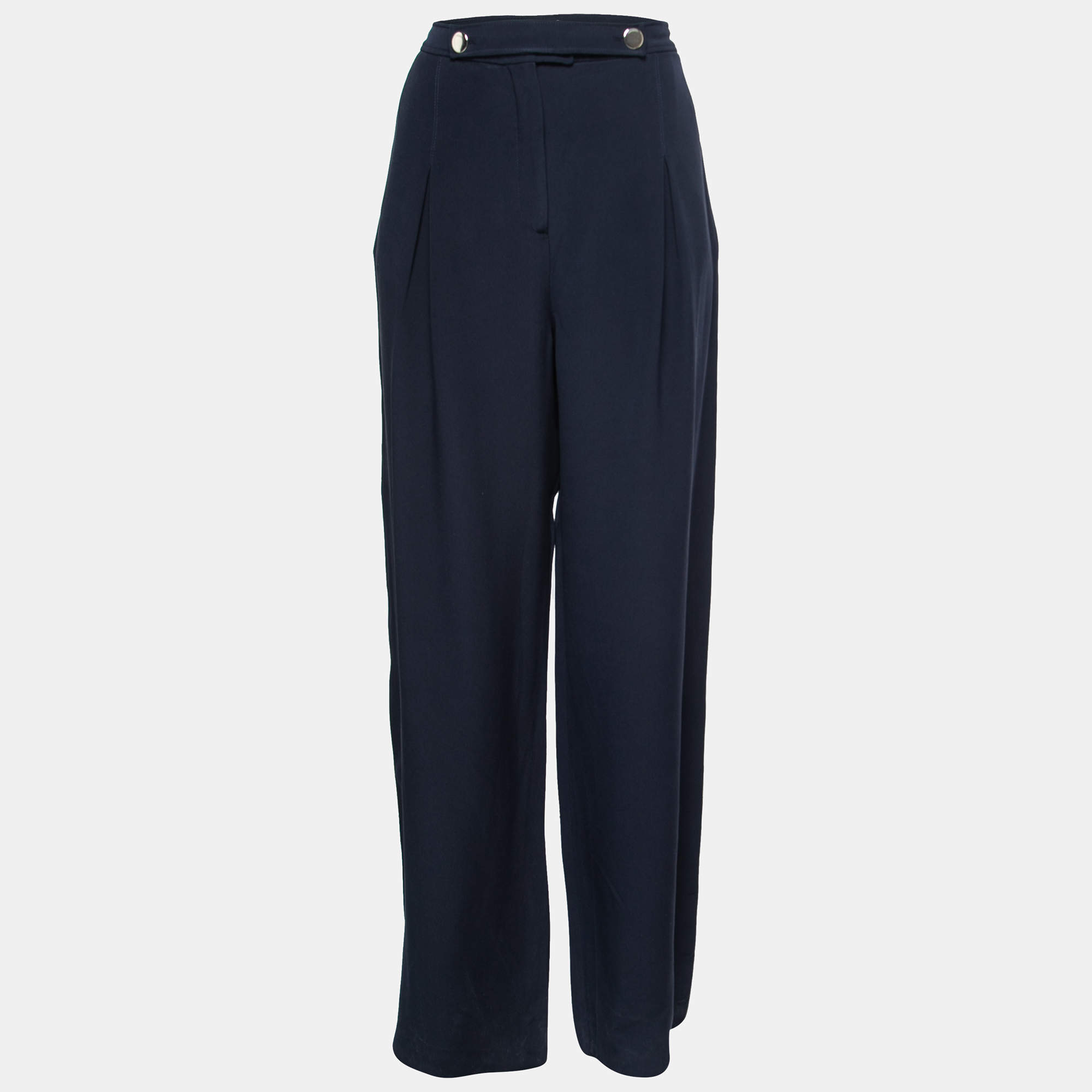 Valentino Navy Blue Silk Crepe Wide Leg Trousers M