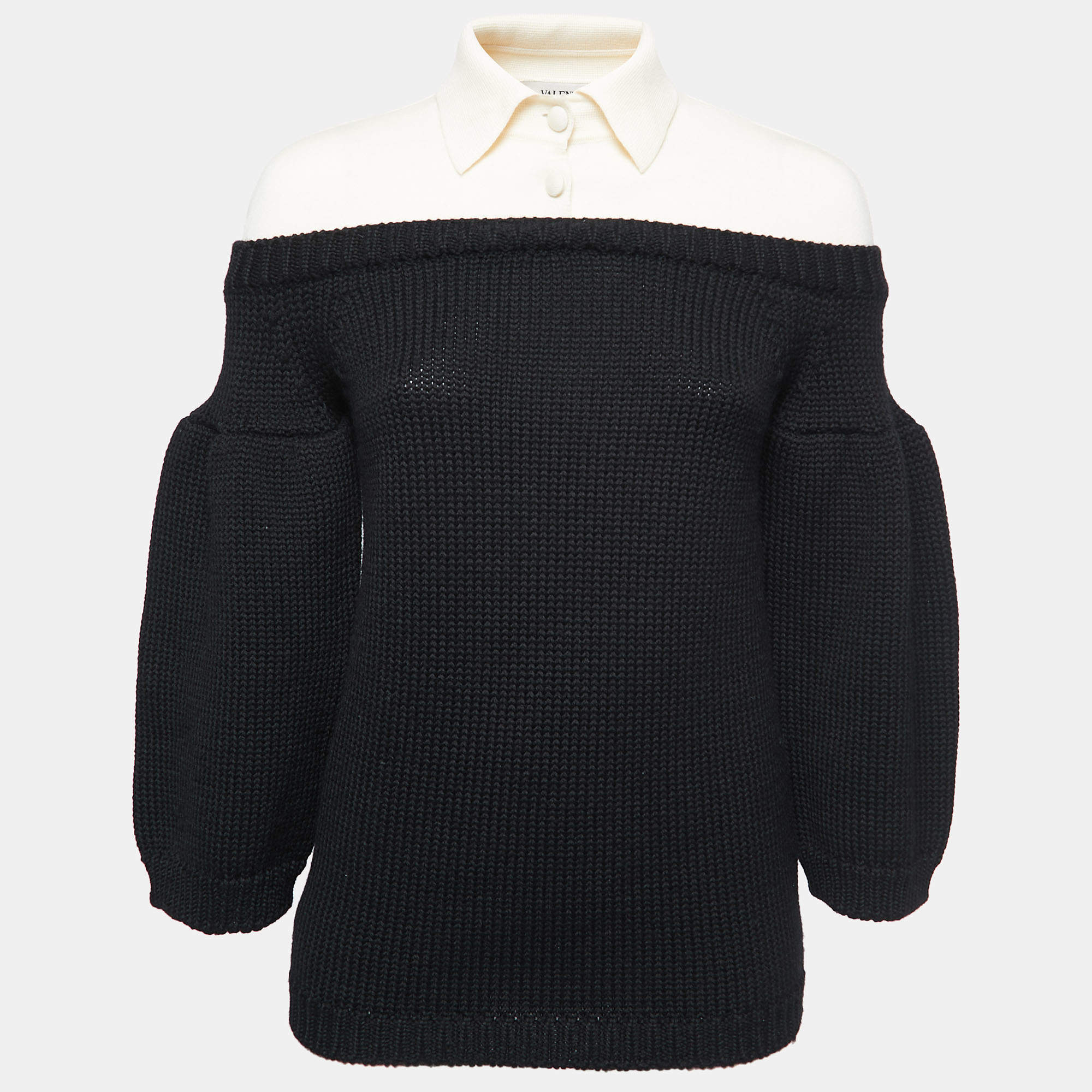 Pre Owned Valentino Black Wool Collared Jumper M