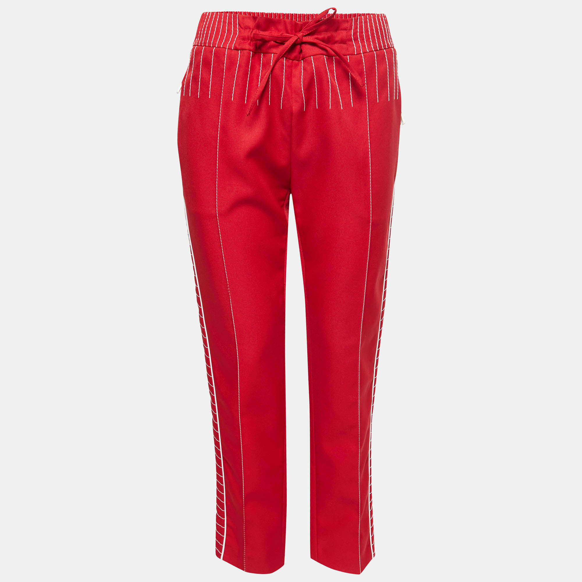 Pre Owned Valentino Red Technical Jersey Drawstring Trousers M