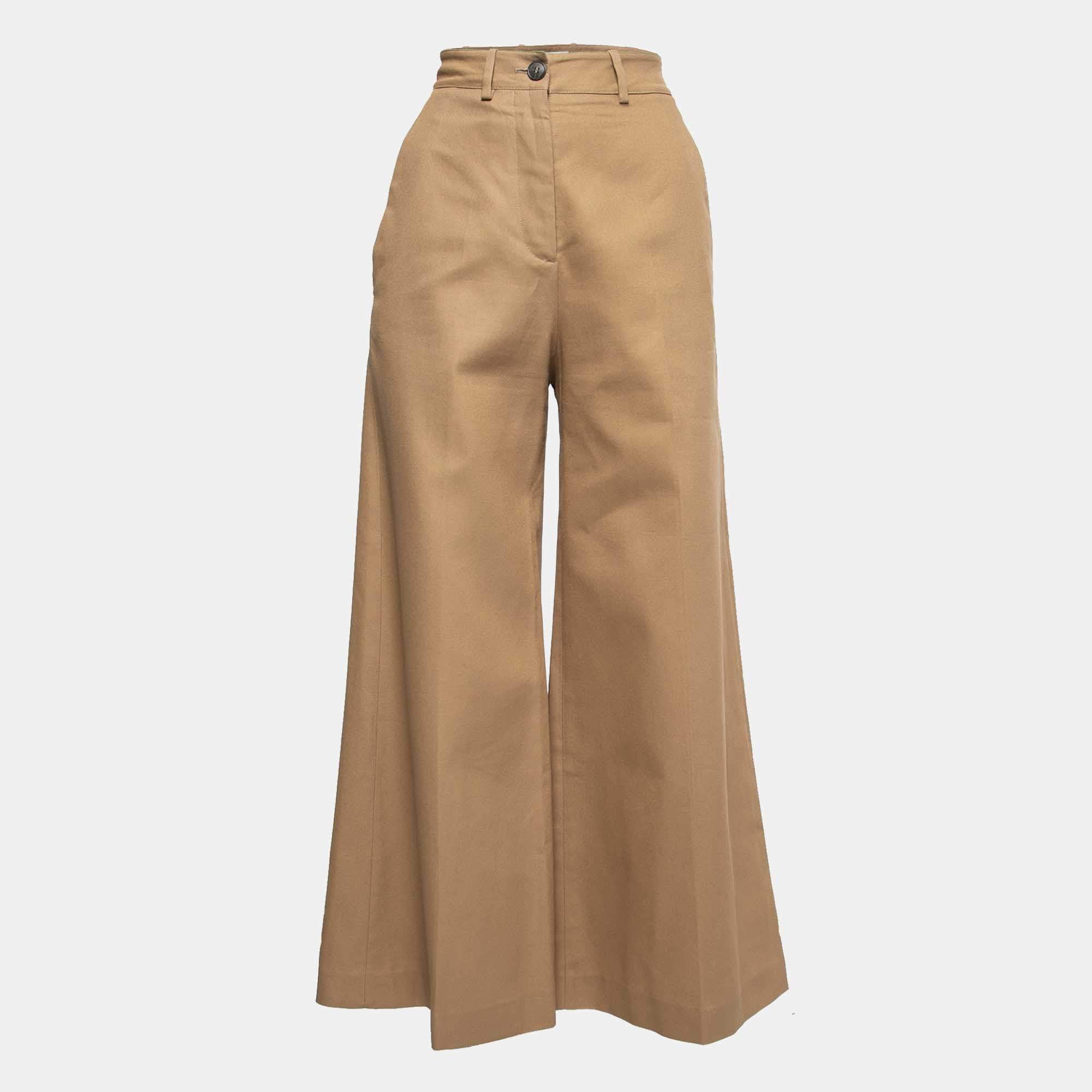 Pre Owned Valentino Brown Cotton Wide Leg Trousers M