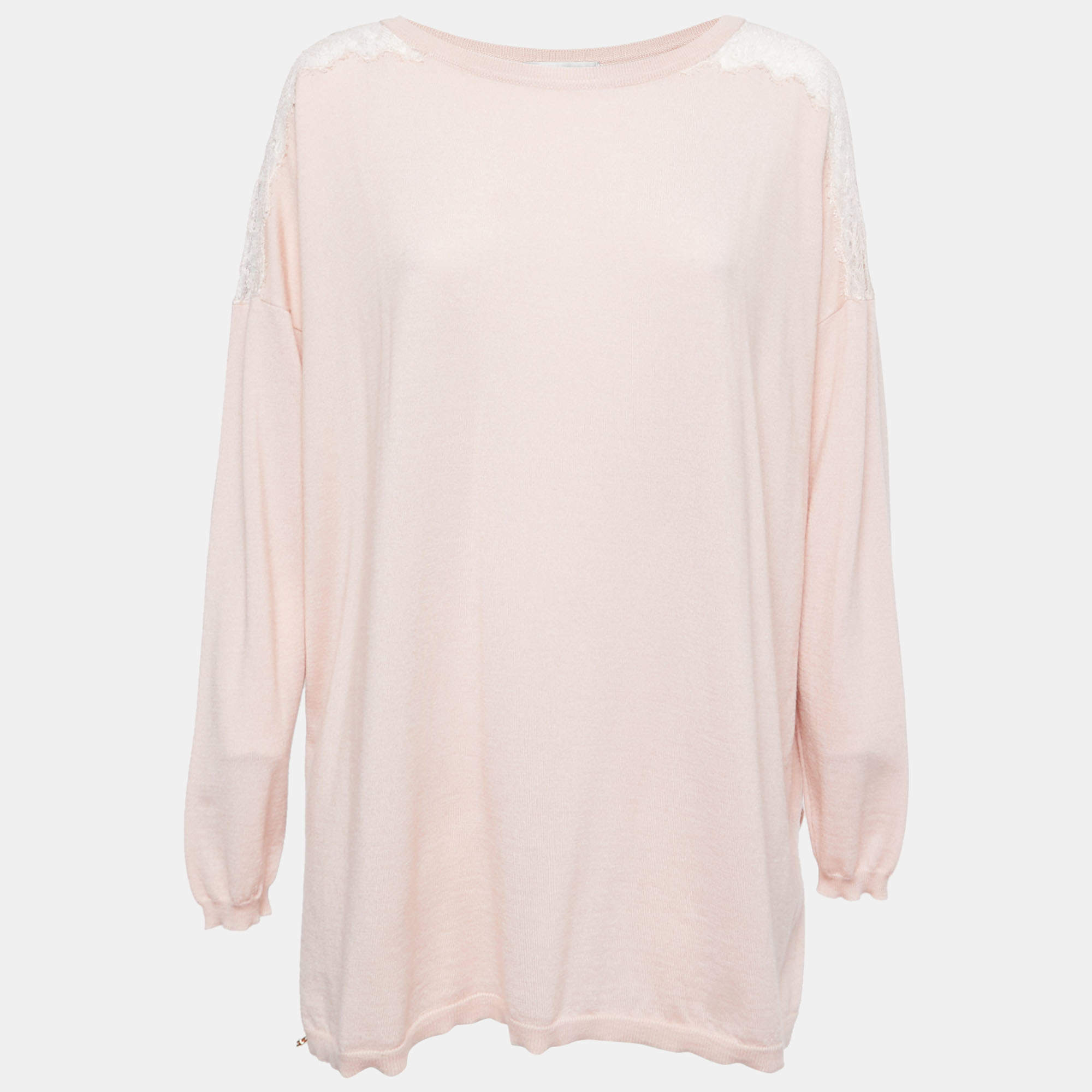 Pre Owned Valentino Pink Wool & Lace Inset Sweatshirt M