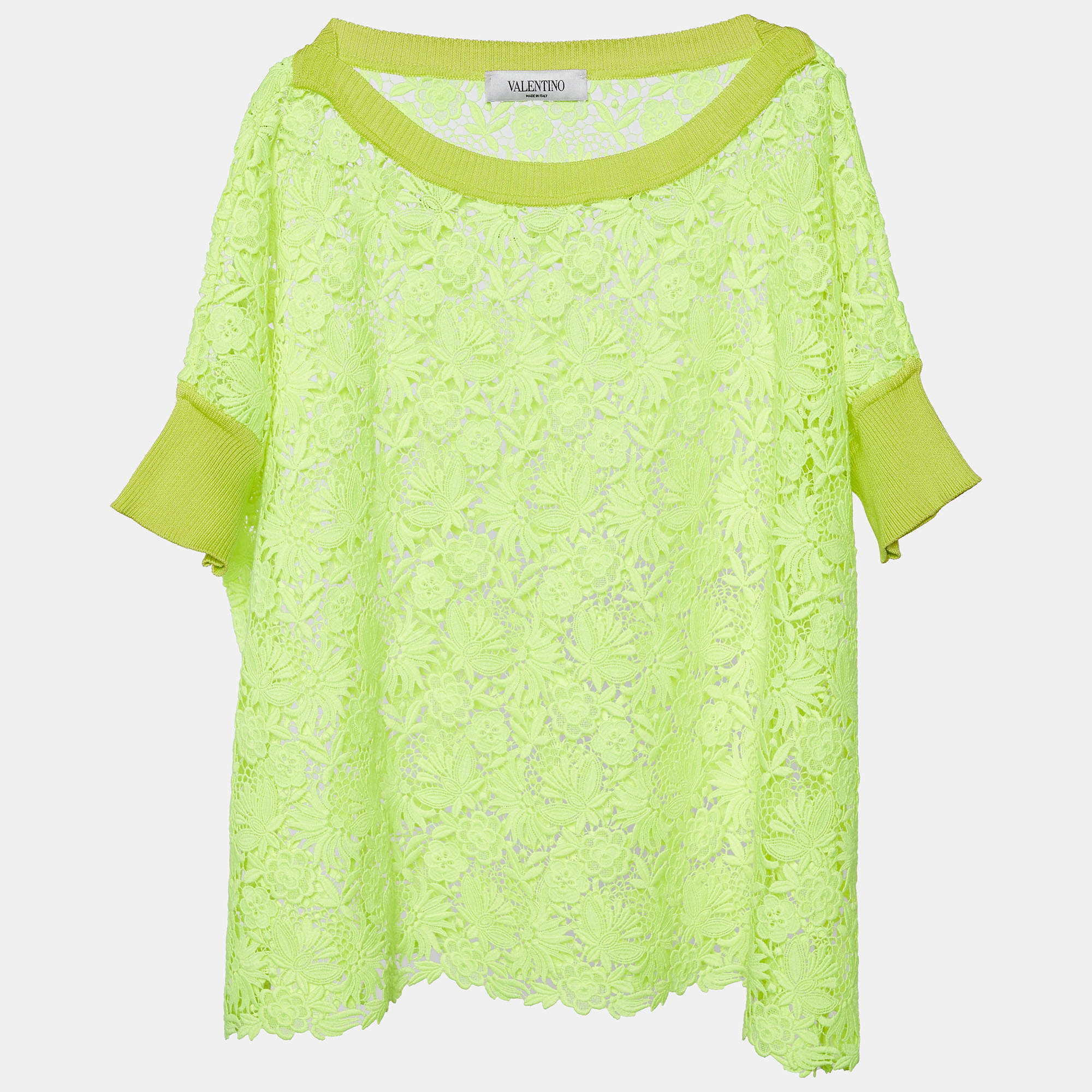 Pre Owned Valentino Neon Yellow Lace Top L