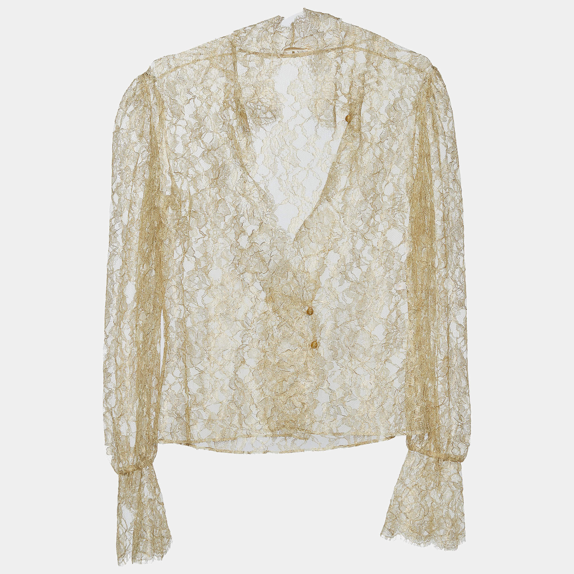 Valentino Gold Floral Lurex Lace Shirt M